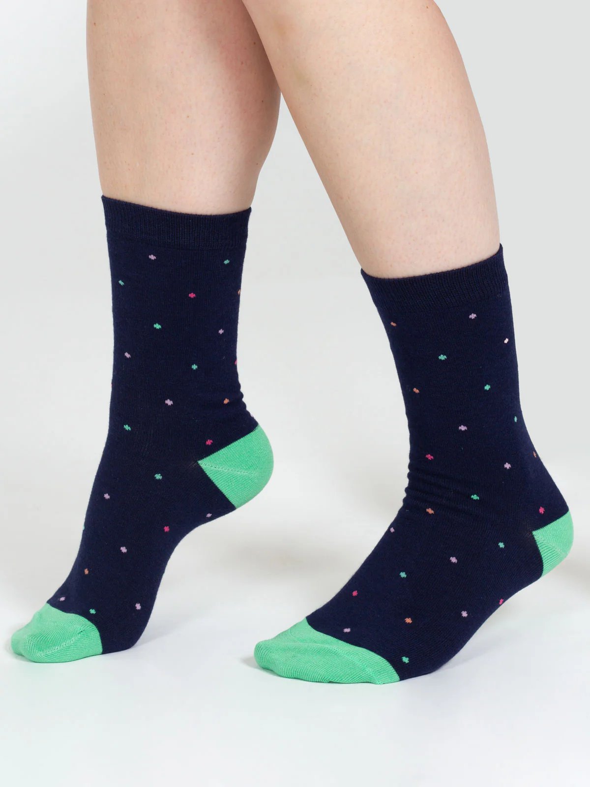 Mixed Shape Bamboo Socks - Navy/Green Spot - Flockneti