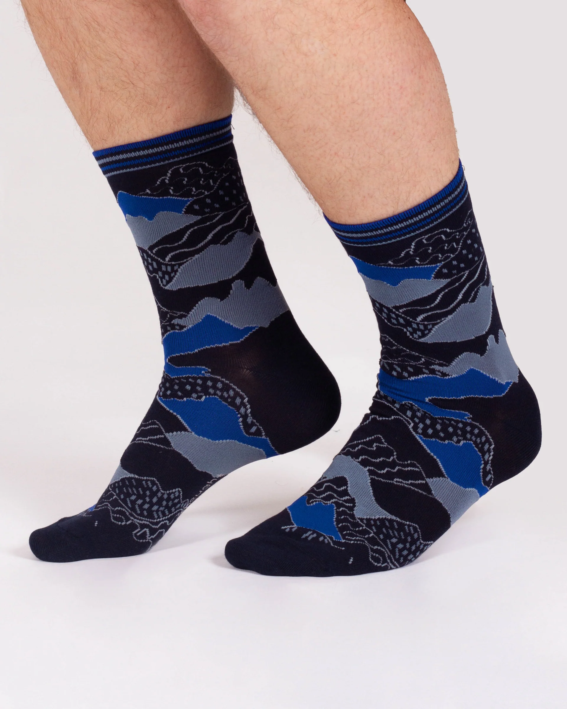 Mountain Range Bamboo Crew Socks - Blue/Abstract - Flockneti