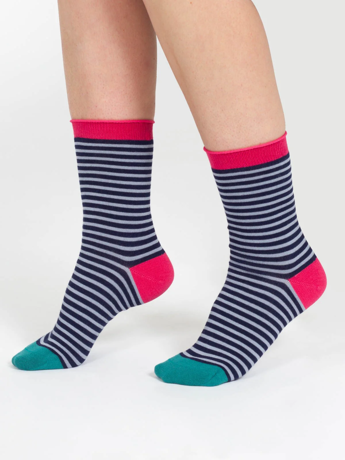 Stripe Bamboo Crew Socks - Blue Multi - Flockneti