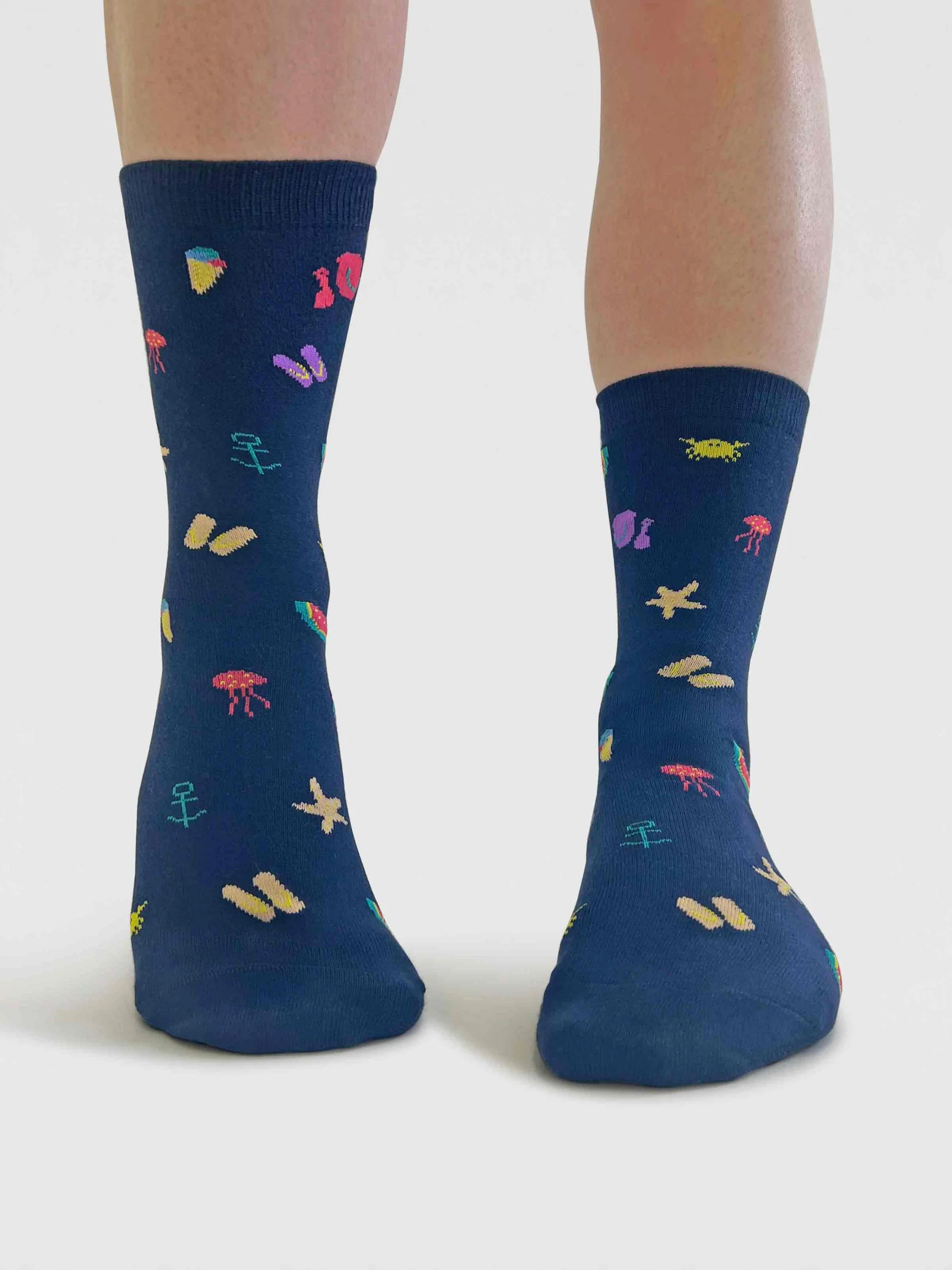 Womens Bess Beach Organic Cotton Socks - Navy - Flockneti
