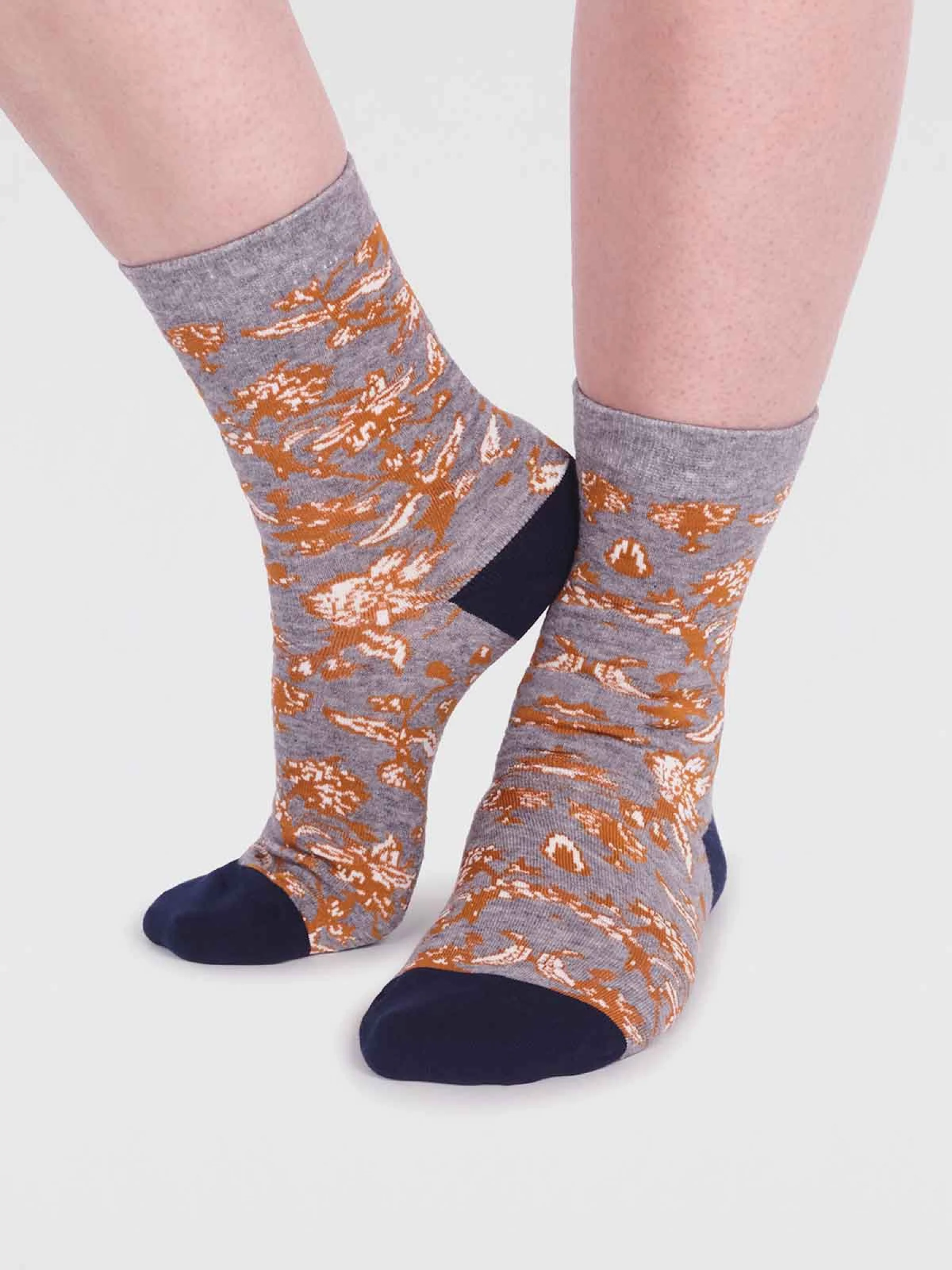 Ellianna Organic Cotton Floral Socks - Grey Marle - Flockneti