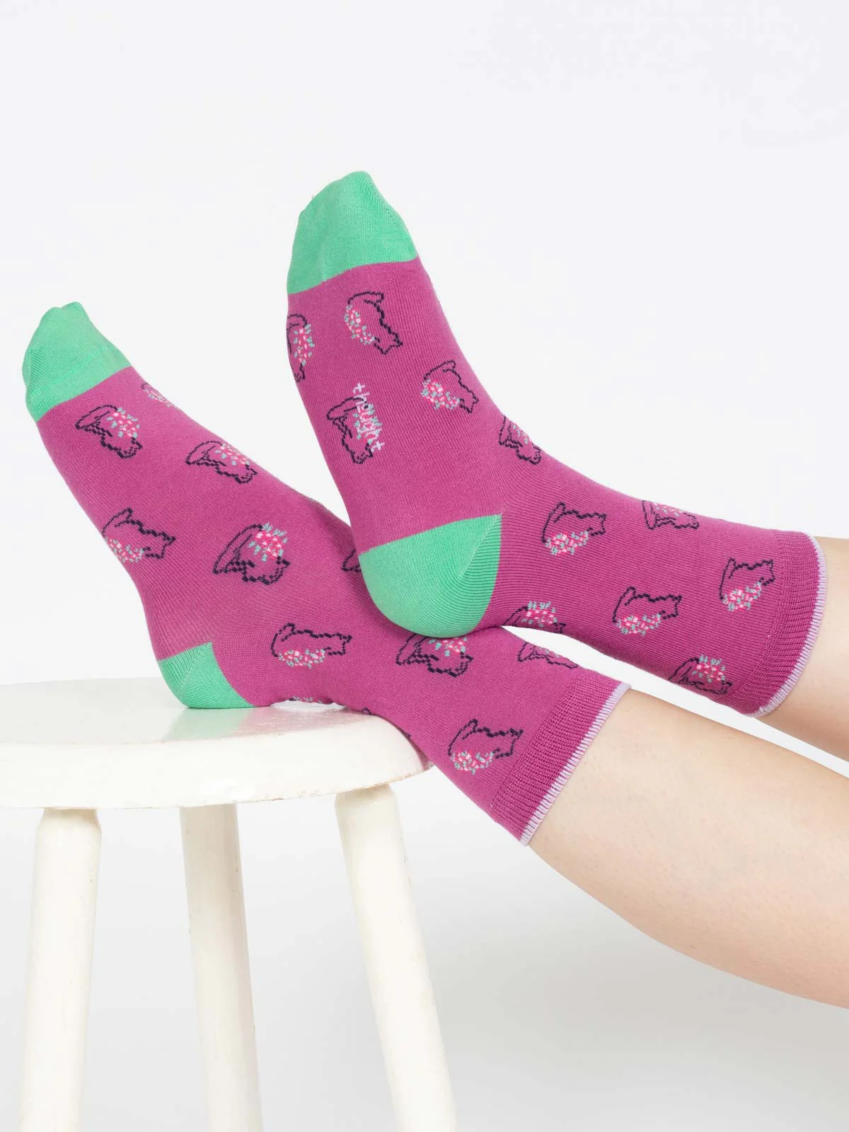 Outline Animal Bamboo Socks - Purple Cat - Flockneti