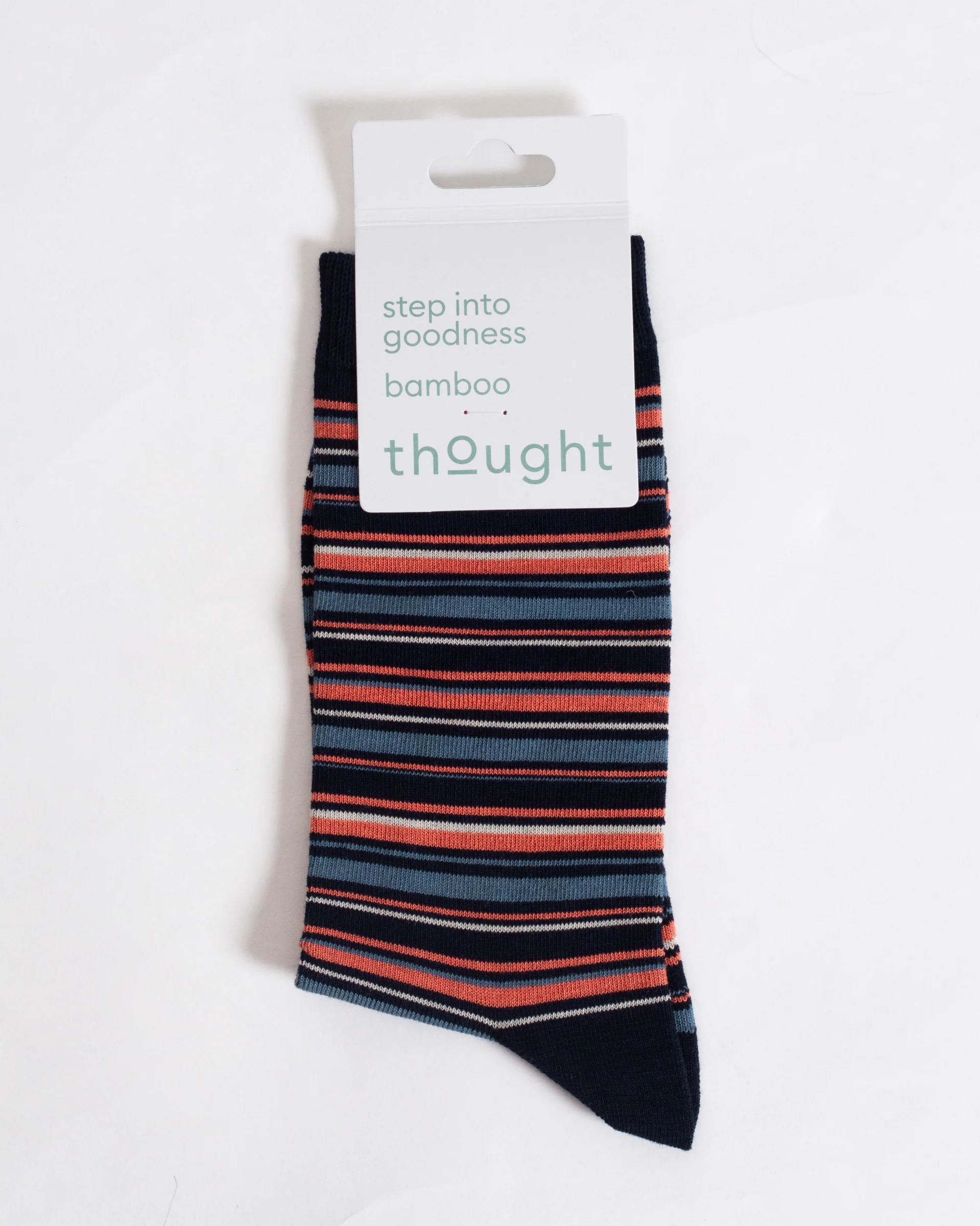Multi Stripe Bamboo Crew Socks - Navy/Pink - Flockneti