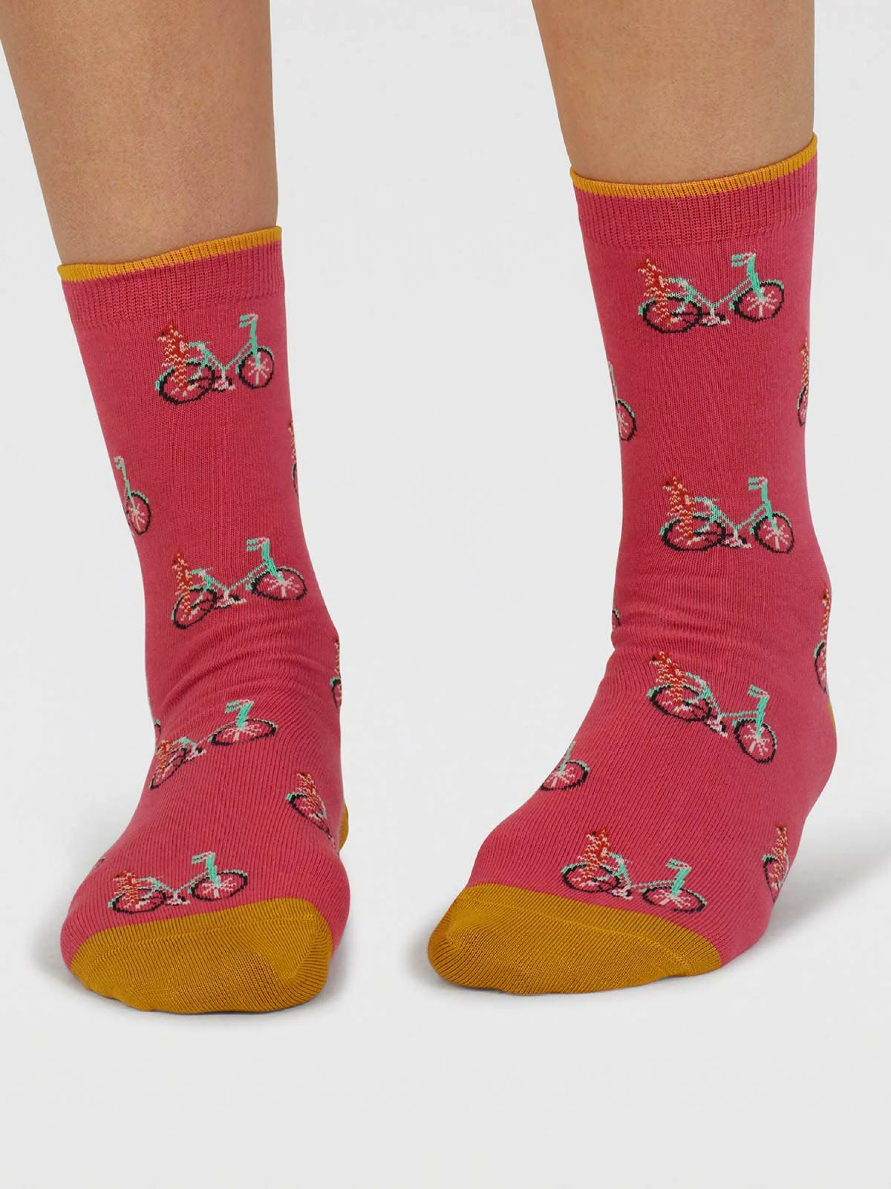 Dilloyn Cat And Bike Organic Cotton Socks - Radish Pink - Flockneti