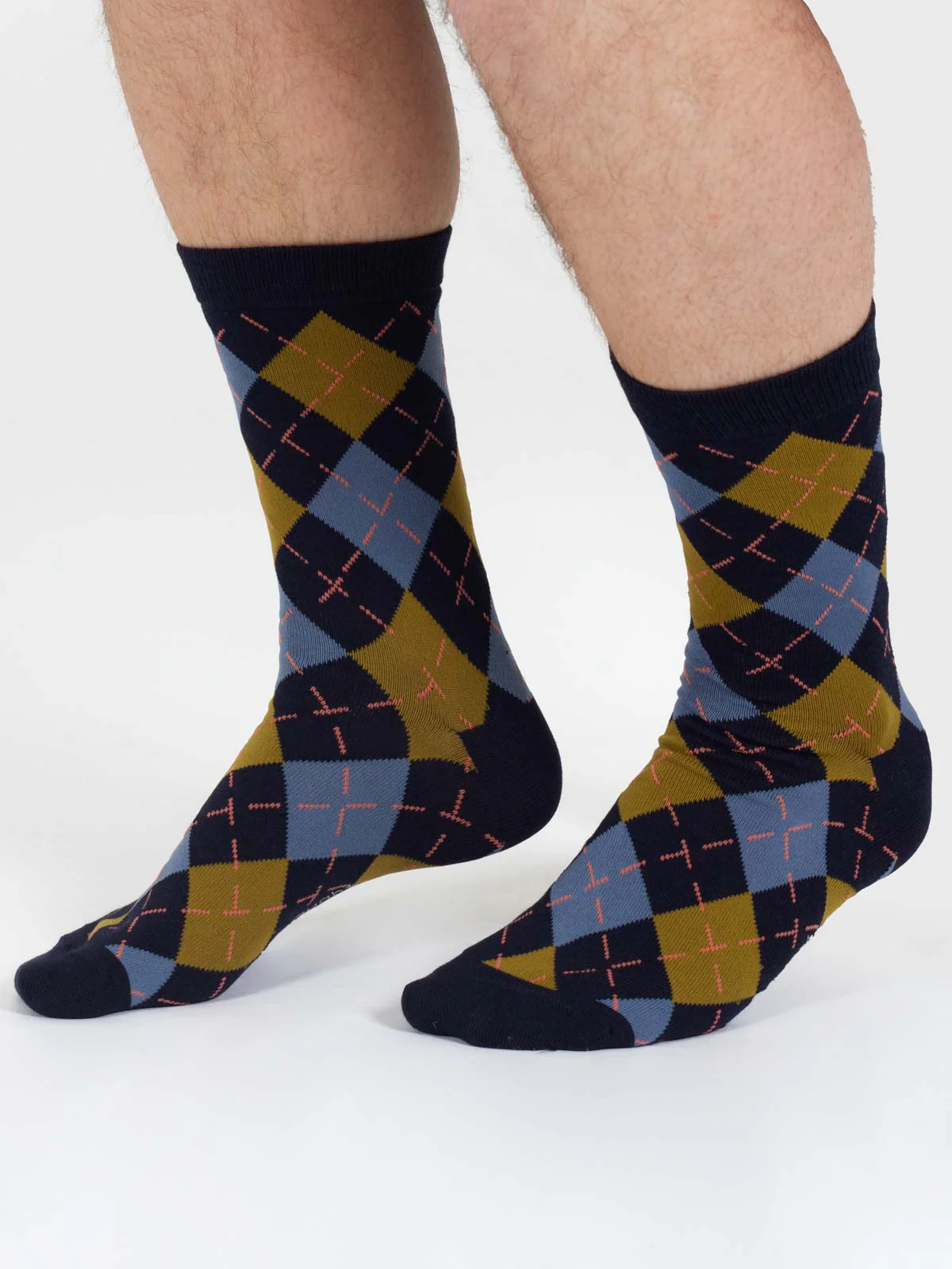 Argyle Bamboo Print Crew Socks - Navy - Flockneti