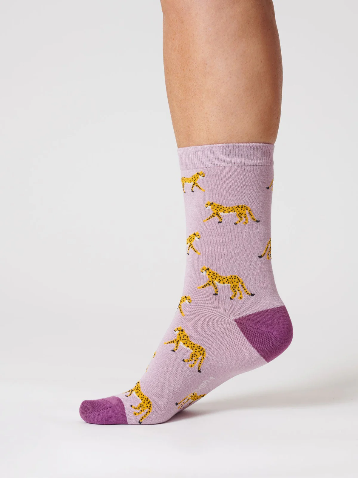 Womens Leopard Bamboo Socks - Dusk Lilac - Flockneti