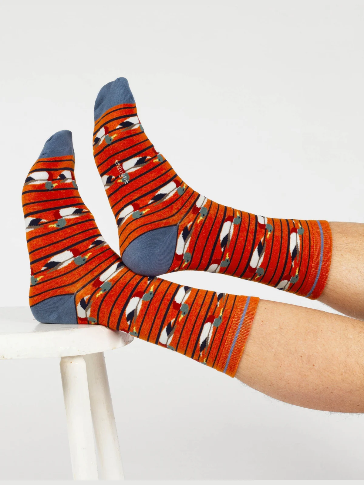 Ducks In A Row Organic Cotton Crew Socks - Orange/Blue - Flockneti