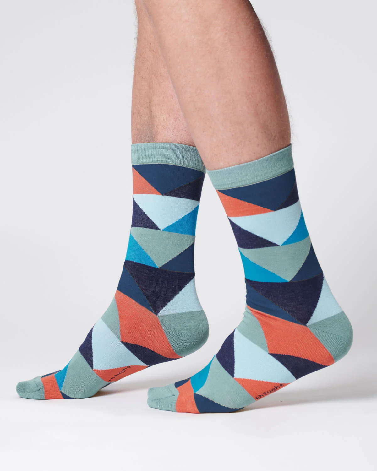 Mens Abstract Triangle Organic Cotton Socks - Lagoon Green - Flockneti