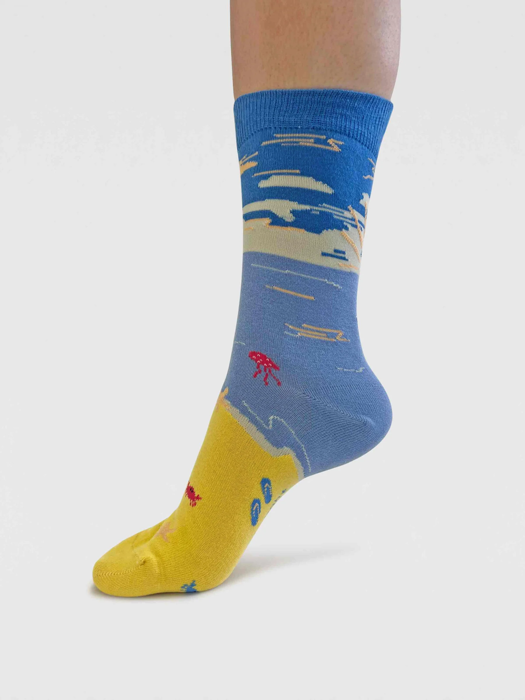 Womens Bess Beach Sunset Organic Cotton Socks - Sea Blue - Flockneti