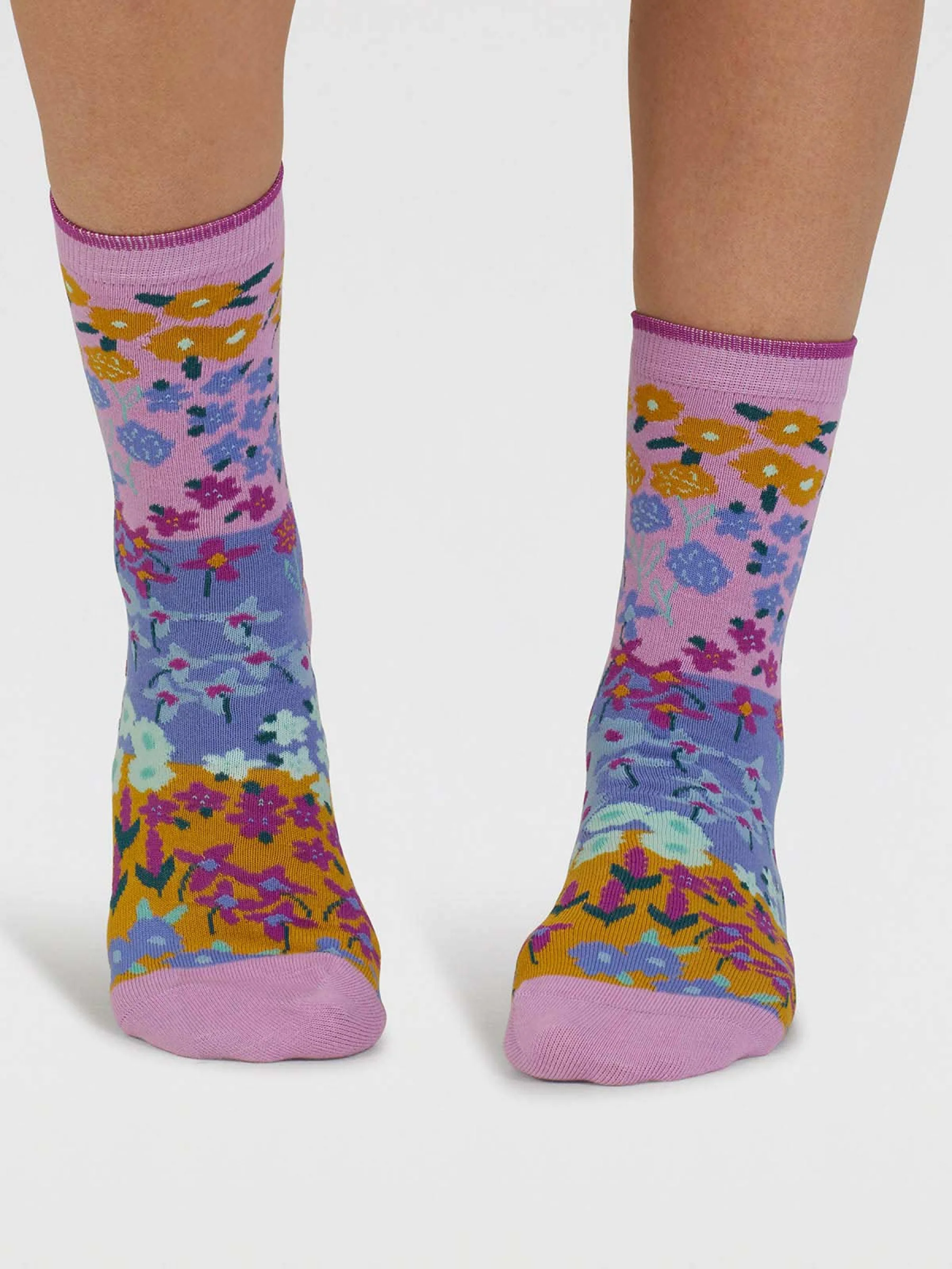 Marguerite Floral Organic Cotton Socks - Dusk Lilac - Flockneti