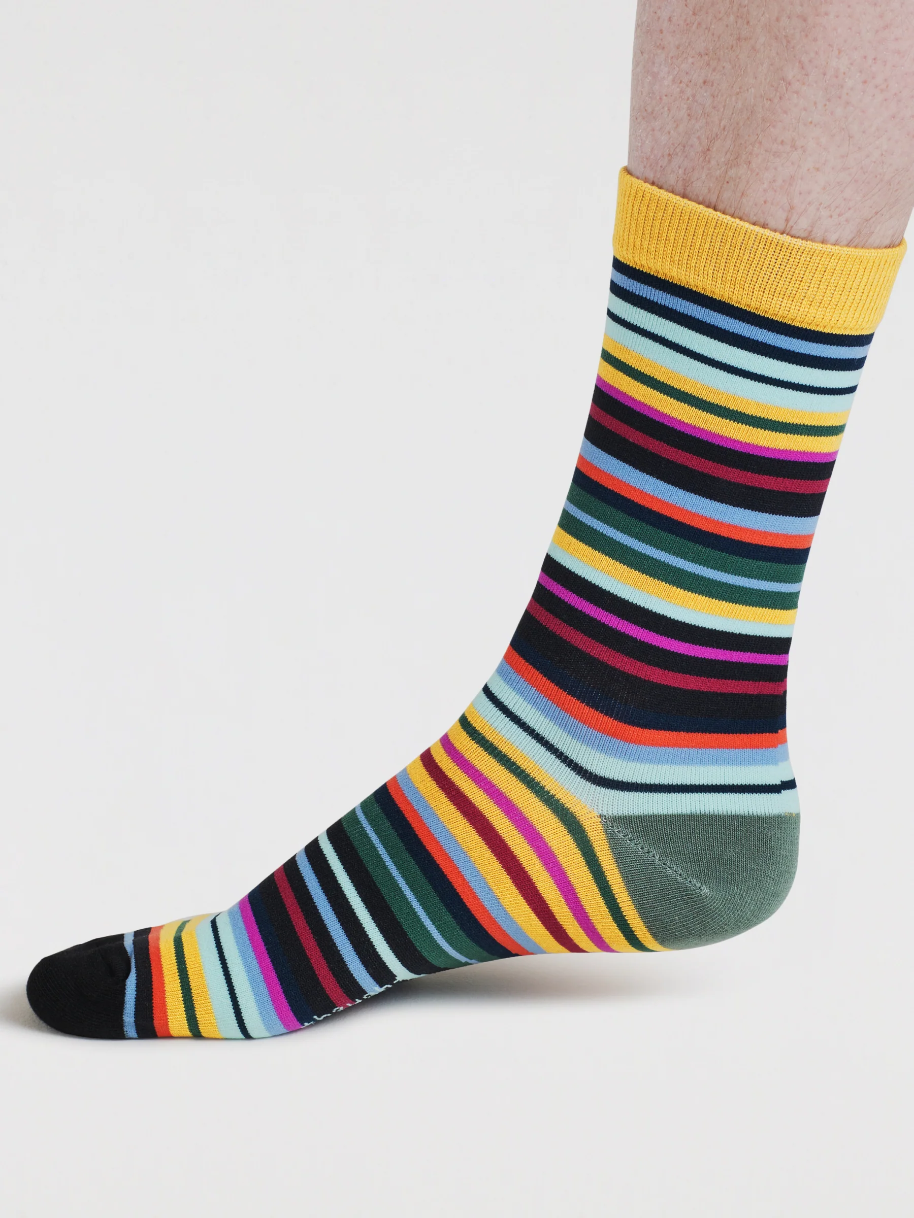 Mens Haiden Striped Bamboo Socks - Lichen Green - Flockneti