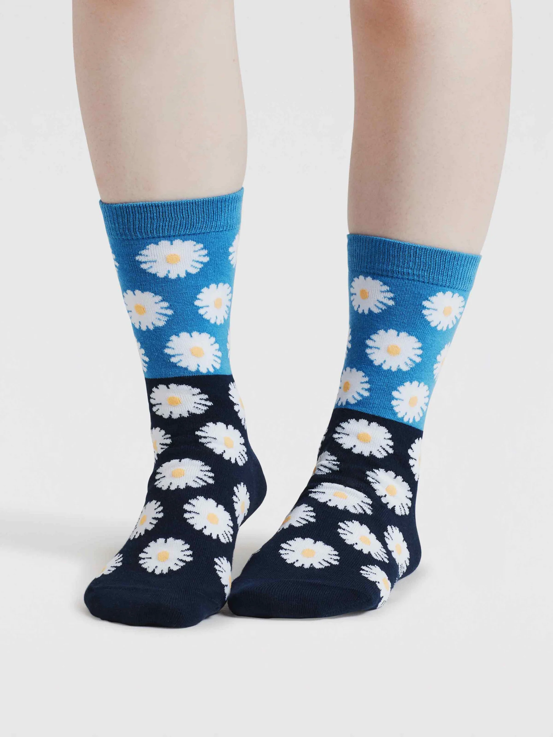 Womens Daisy Floral Organic Cotton Socks - Sea Blue - Flockneti