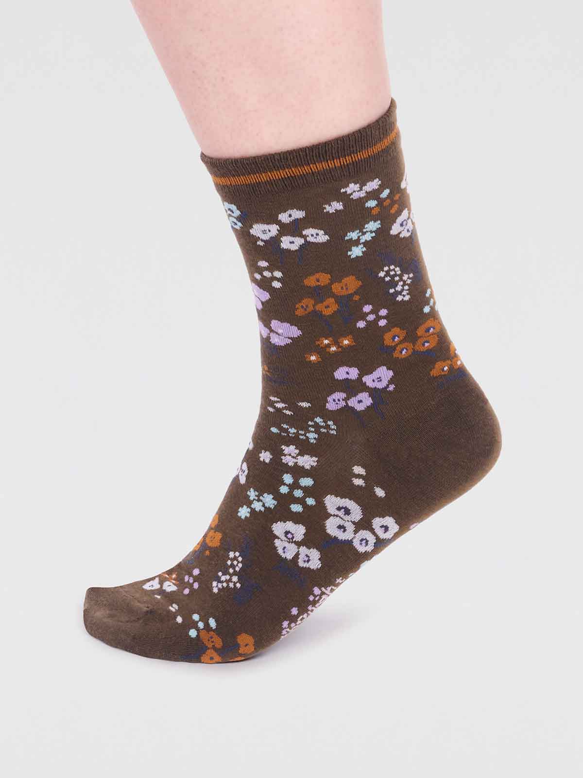 Laney Organic Cotton Floral Socks - Moss Green - Flockneti
