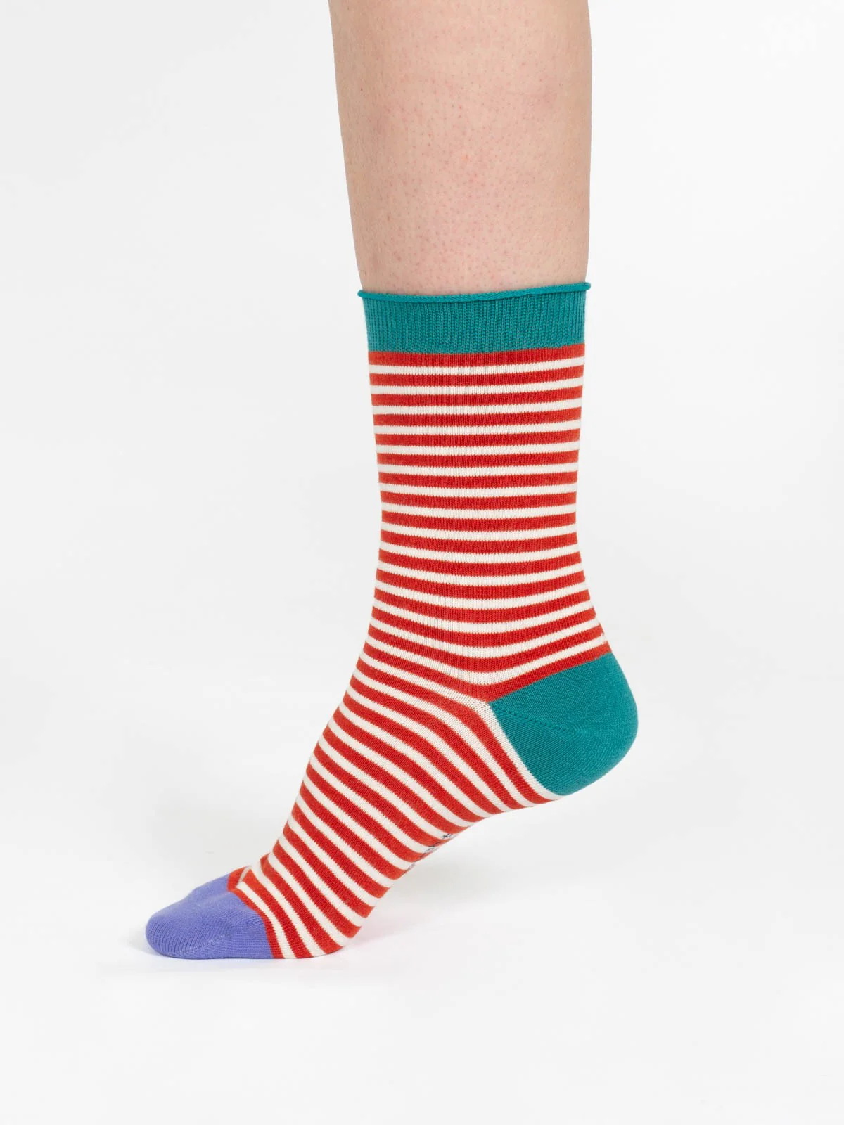 Stripe Bamboo Crew Socks - Orange Multi - Flockneti