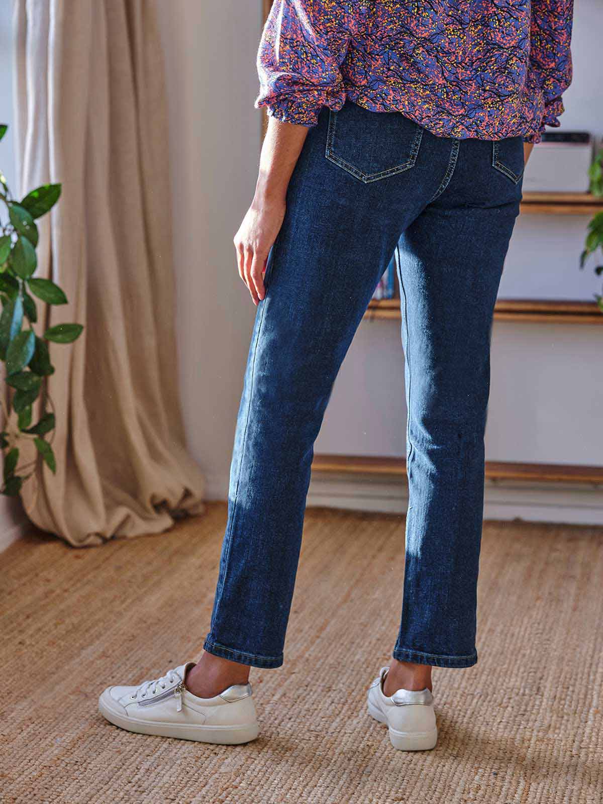 Essential Organic Cotton Slim Straight Jeans - Dark Indigo Blue - Flockneti