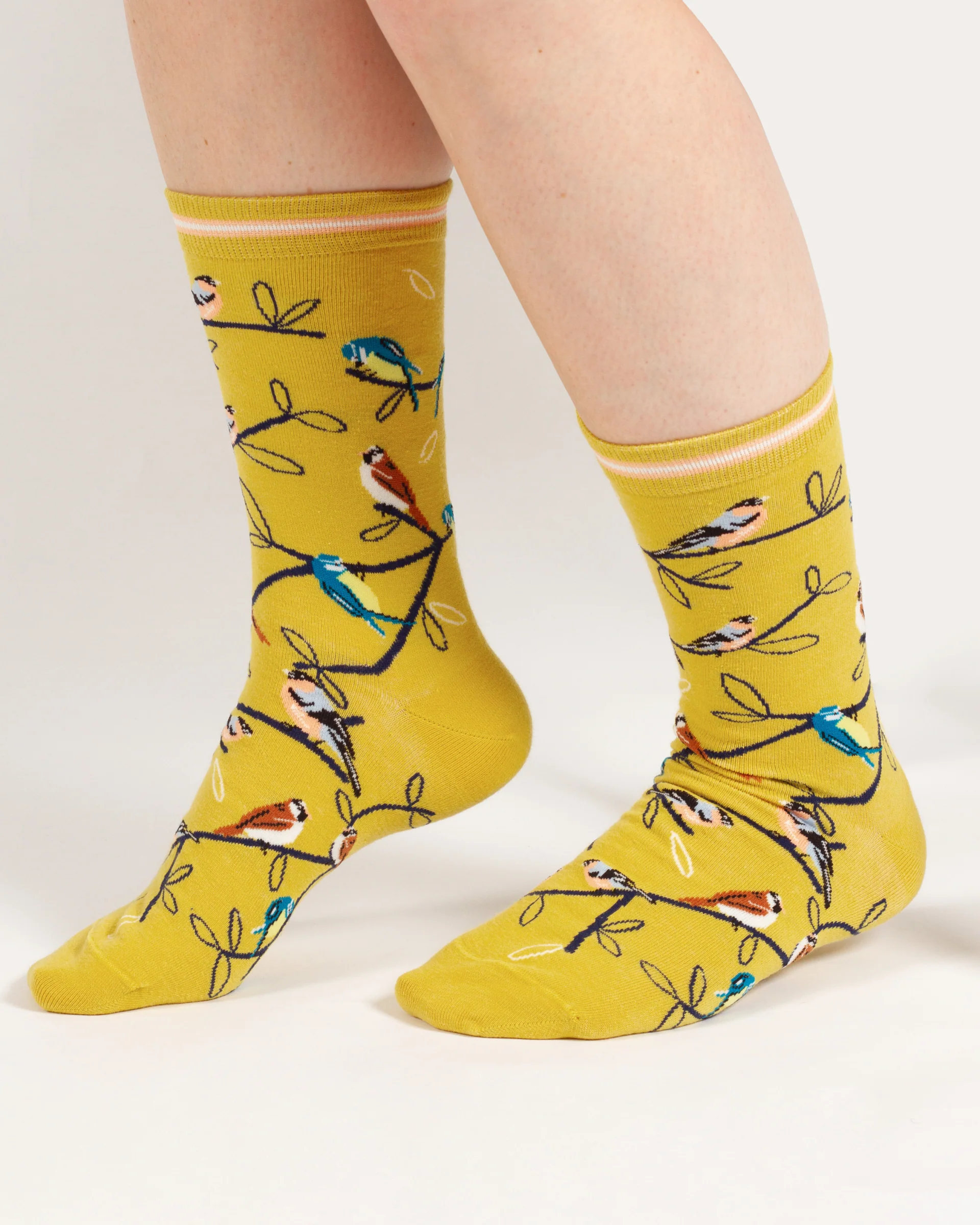 Multi Bird Organic Cotton Socks - Yellow - Flockneti