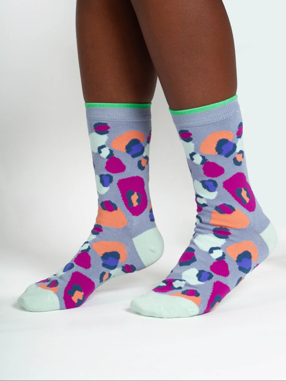 Multi Leopard Print Organic Cotton Socks - Light Blue - Flockneti