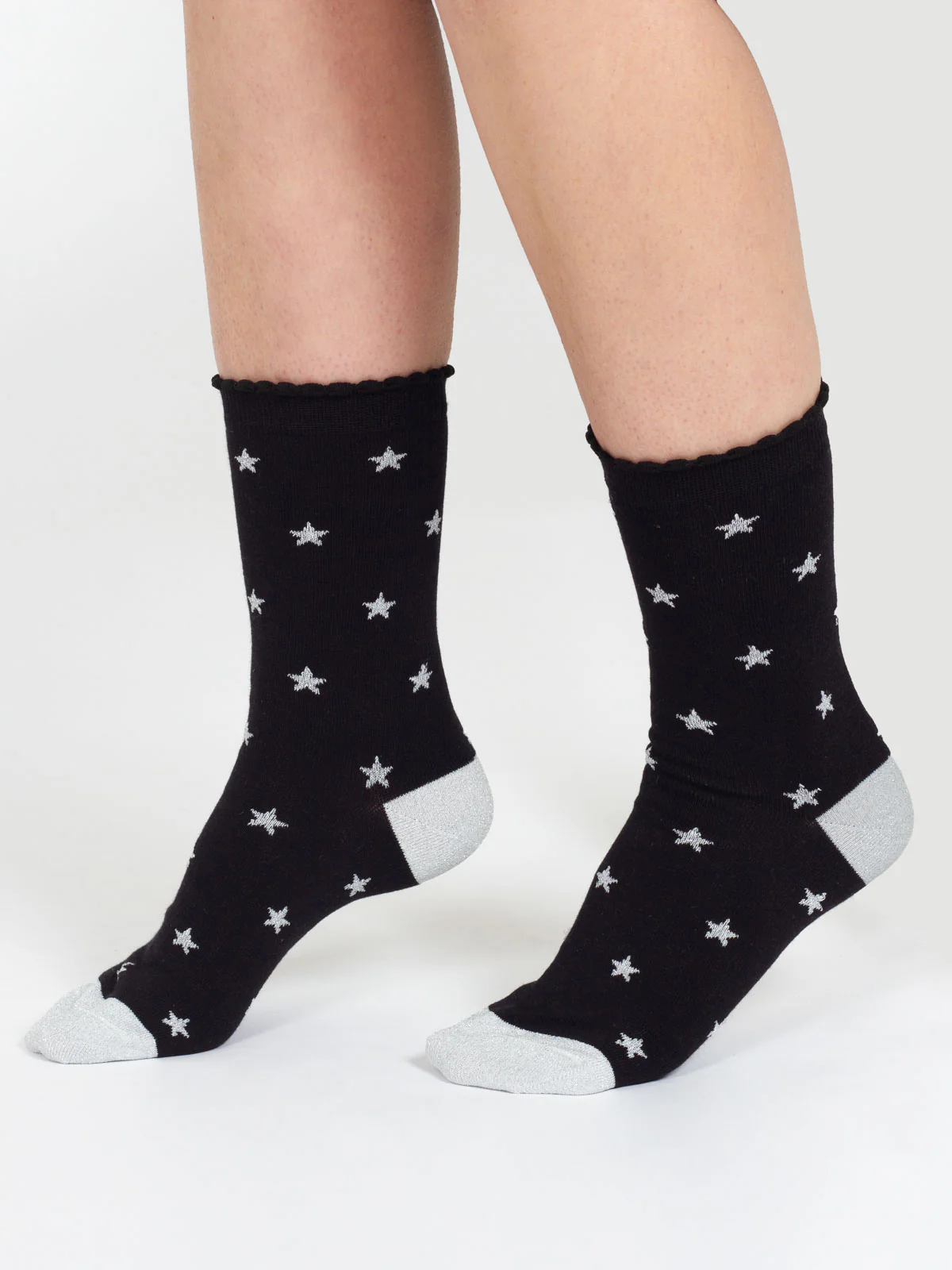 Starry Sparkle Organic Cotton Ankle Socks - Black Stars - Flockneti