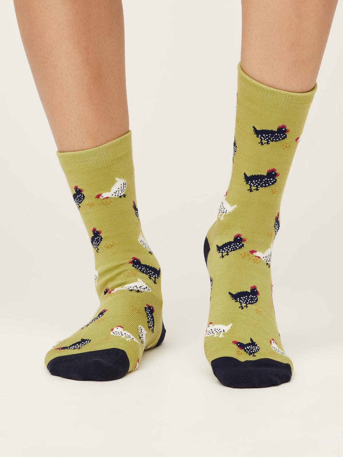 Cute Chicken Socks - Pea Green - Flockneti