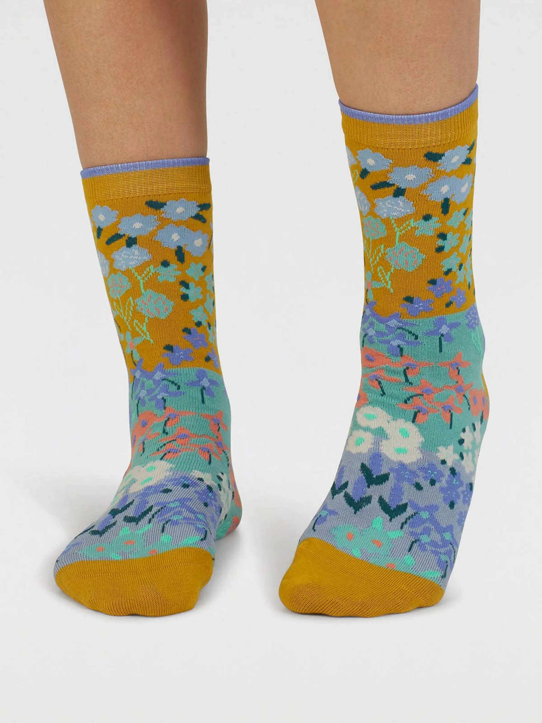 Marguerite Floral Organic Cotton Socks - Cumin Yellow - Flockneti