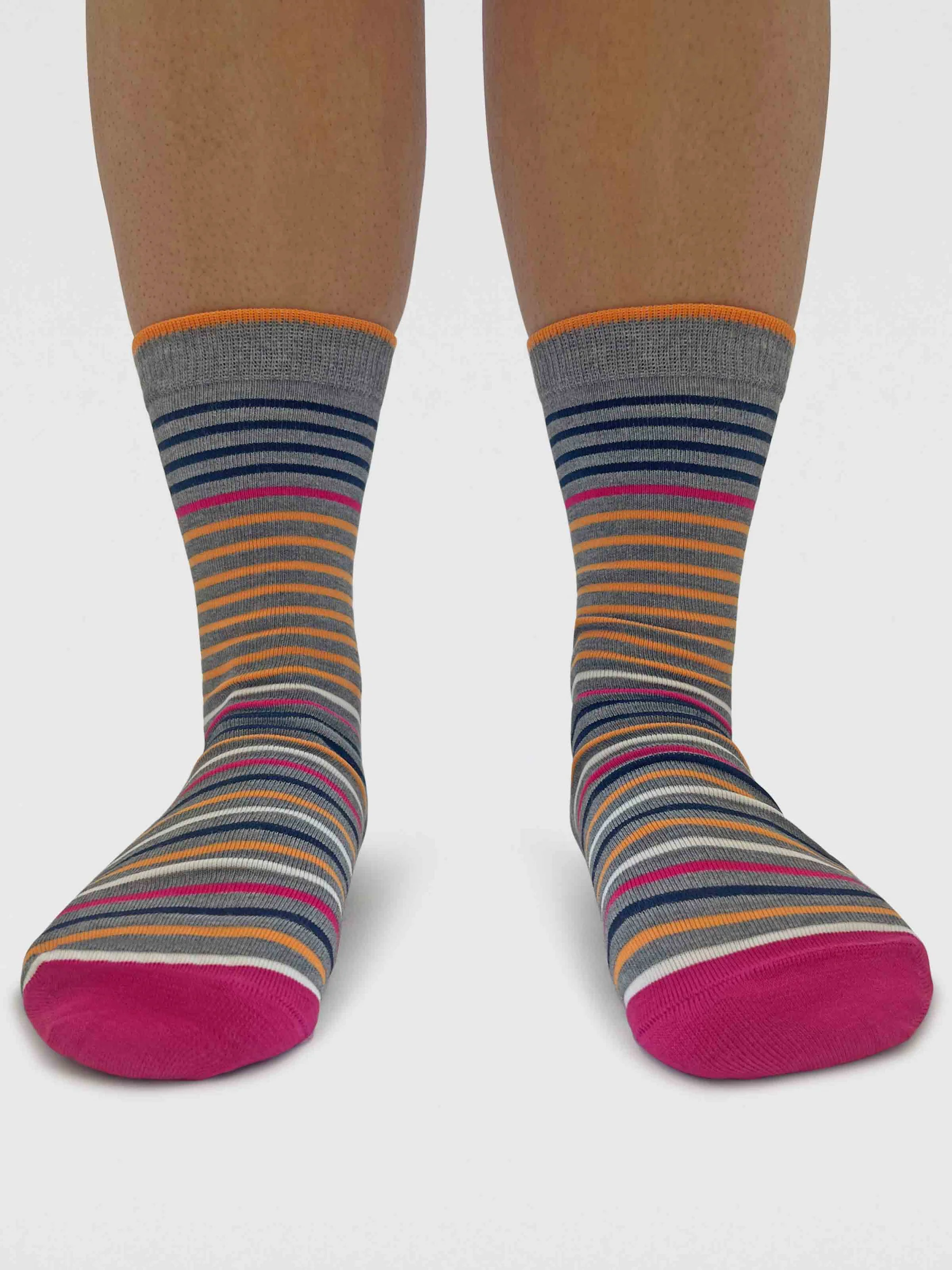 Womens Cleo Stripe Bamboo Socks - Light Grey Marl - Flockneti