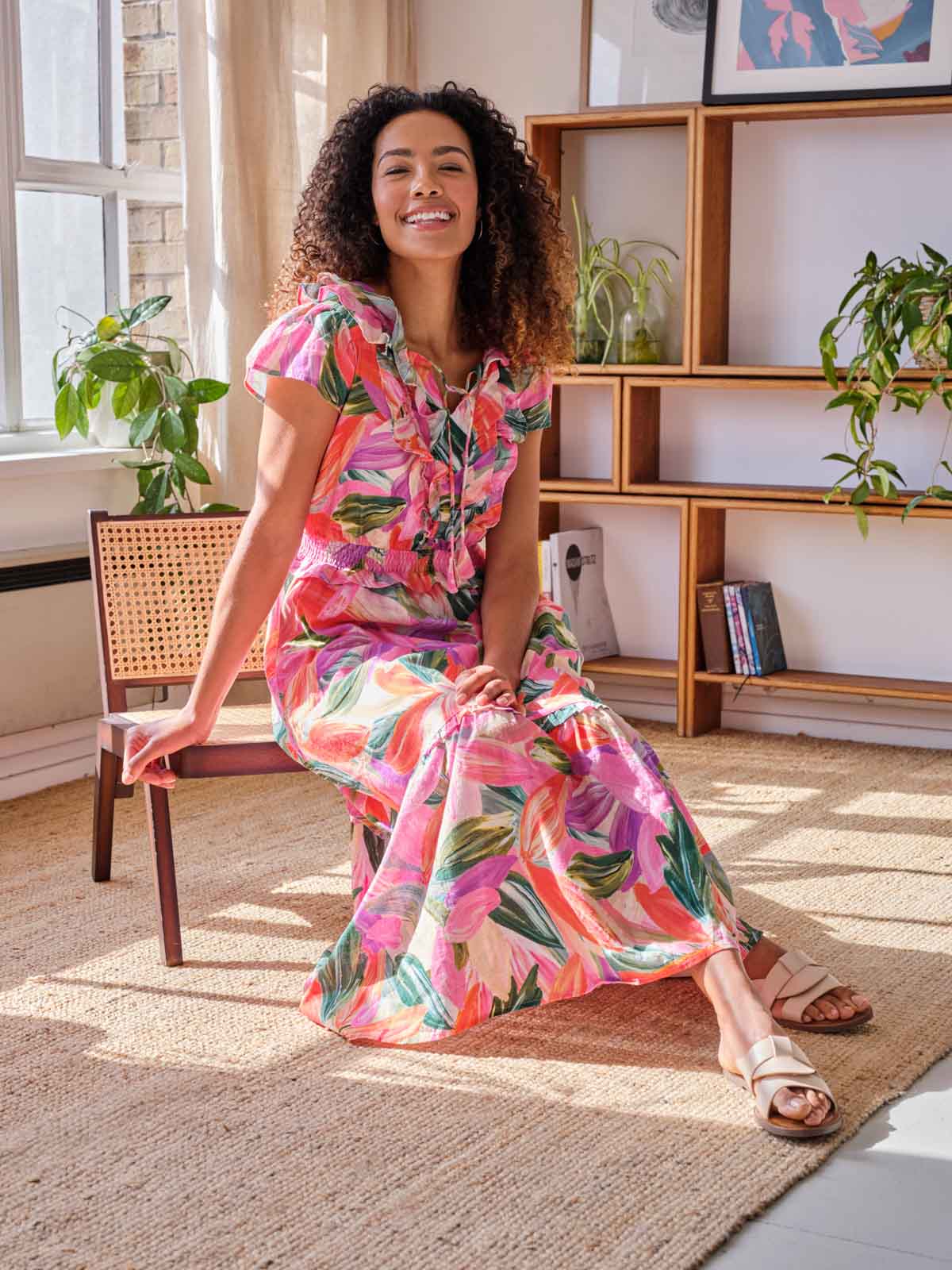 Adella Hemp Tropical Frill Dress - Multi - Flockneti