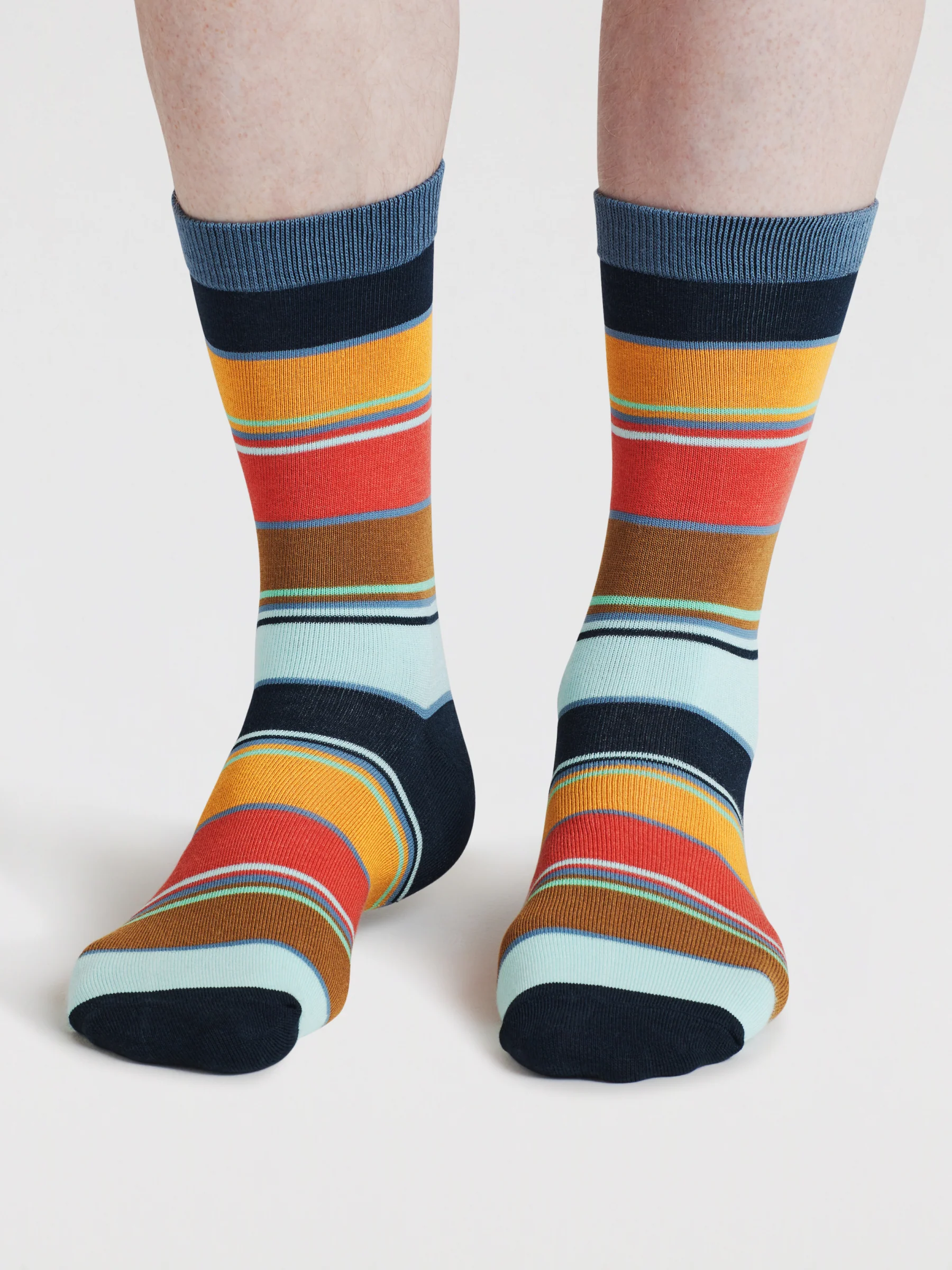Mens Haiden Striped Bamboo Socks - Navy - Flockneti
