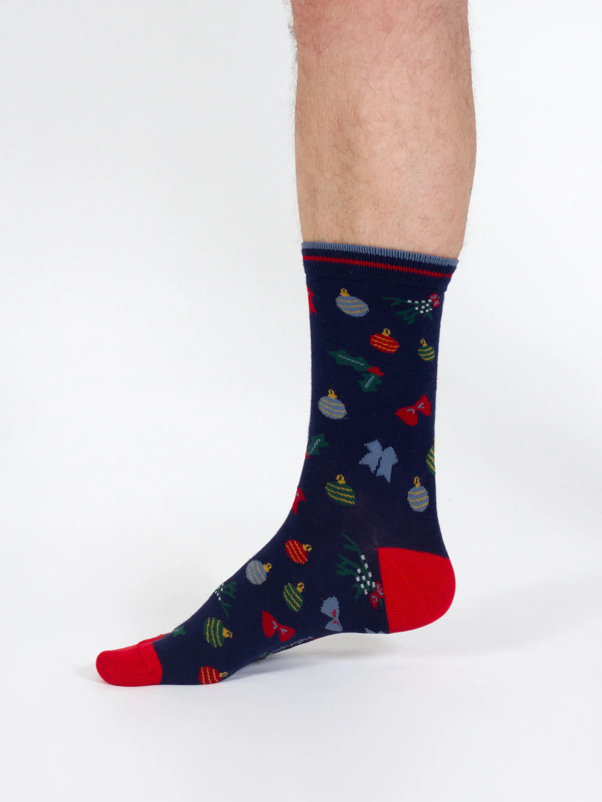 Christmas Bamboo Crew Socks - Navy Bauble - Flockneti