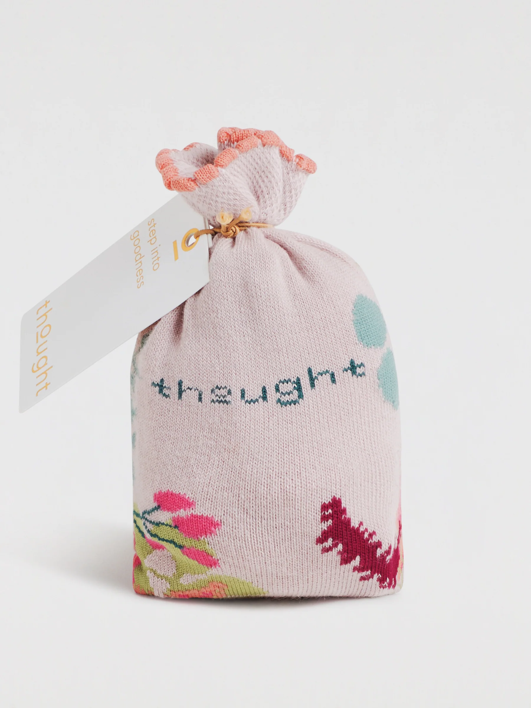 Womens Isla Floral Organic Cotton Socks Gift Bag - Faded Pink Rose - Flockneti