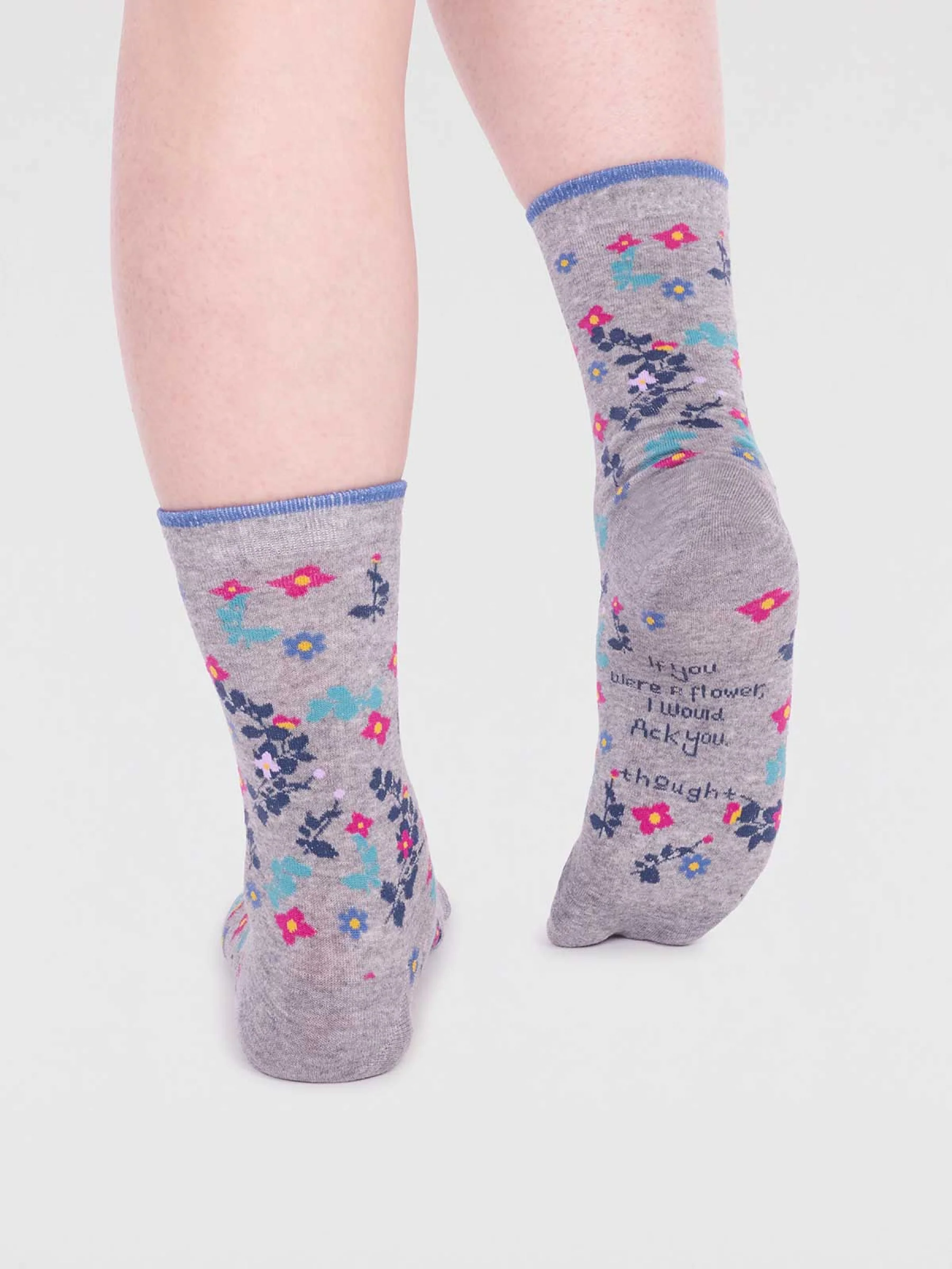 Viola Organic Cotton Floral Socks In A Bag - Grey Marle - Flockneti