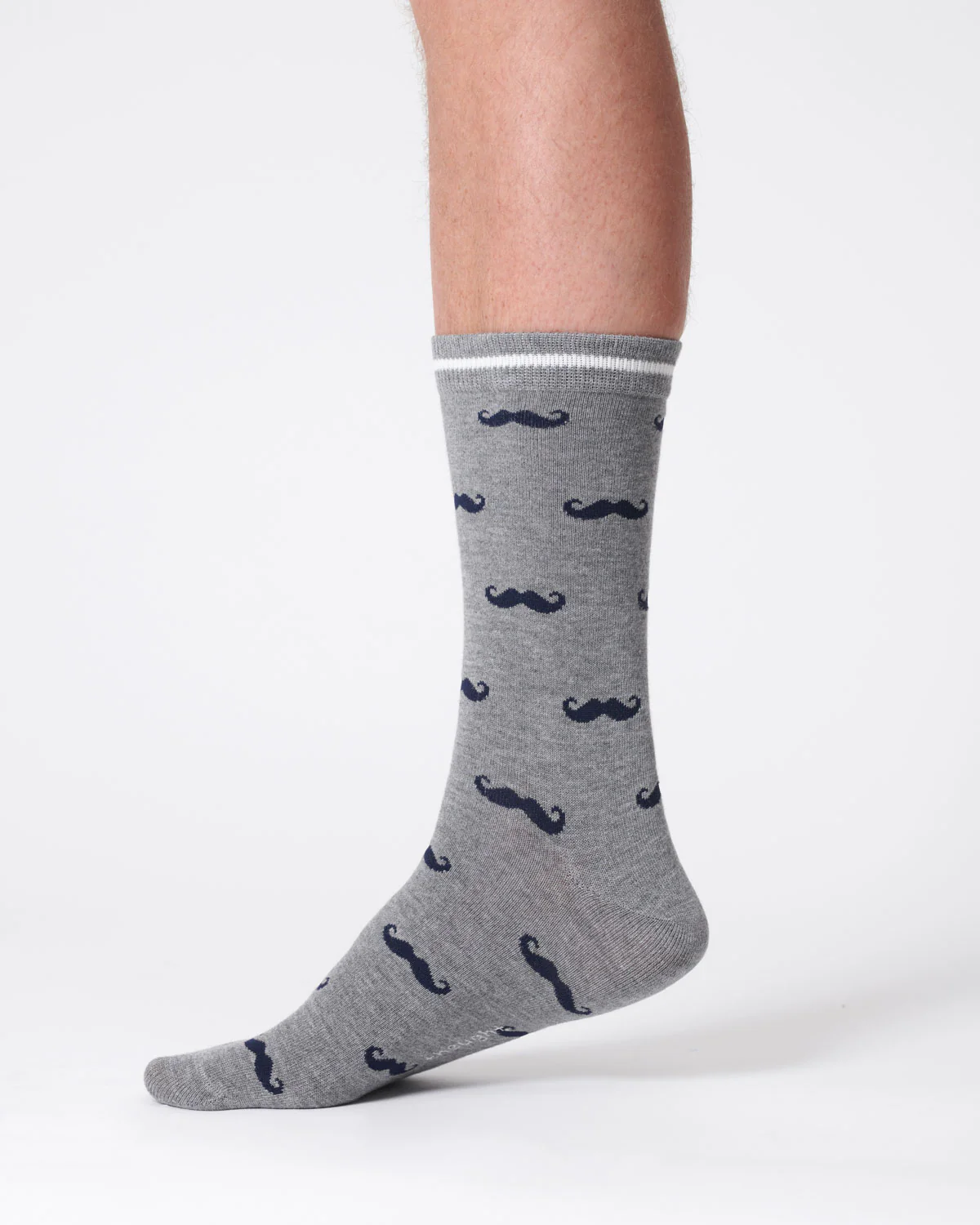 Mens Moustache Bamboo Socks - Grey Marl - Flockneti