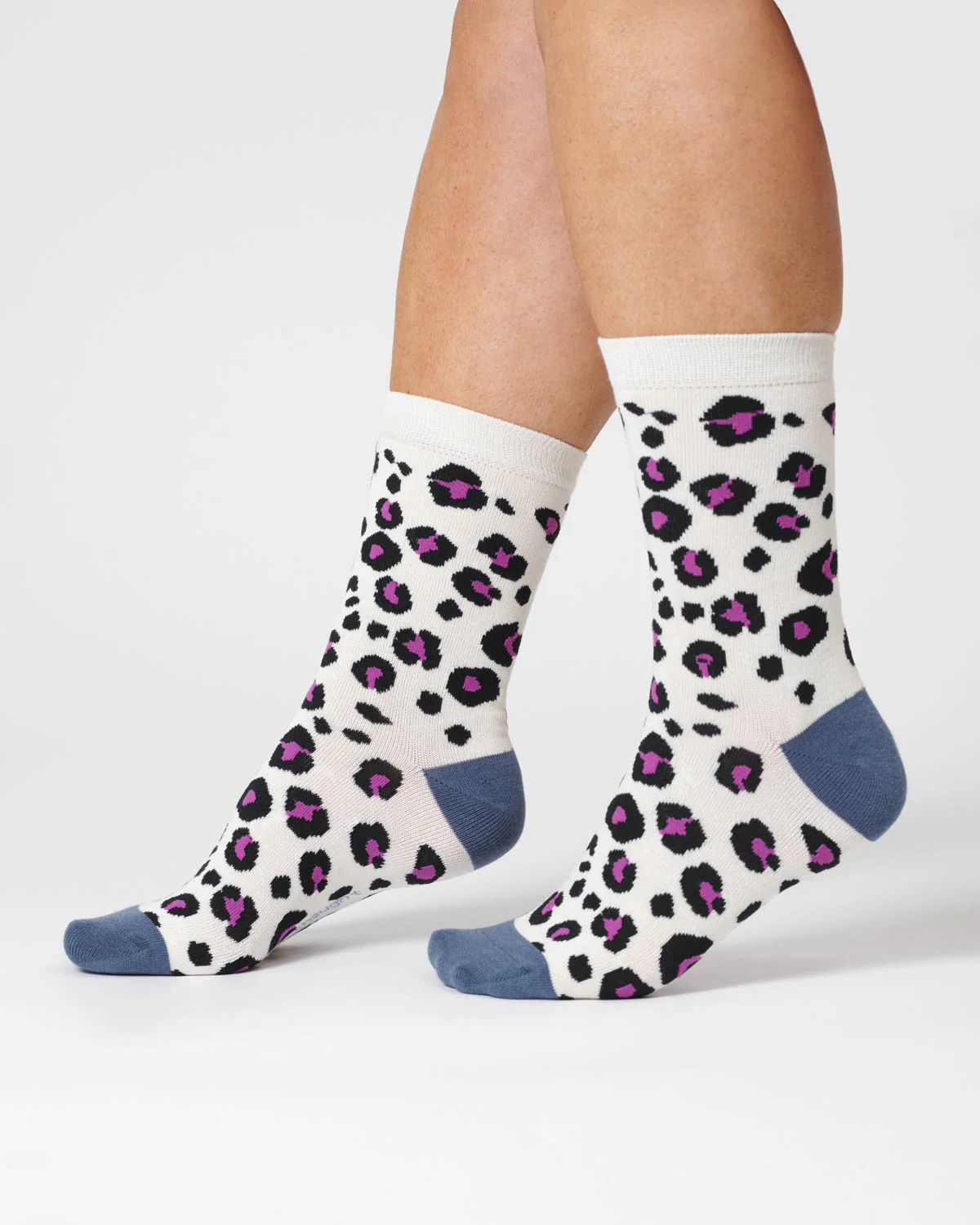 Womens Animal Print Bamboo Socks - Stone White - Flockneti