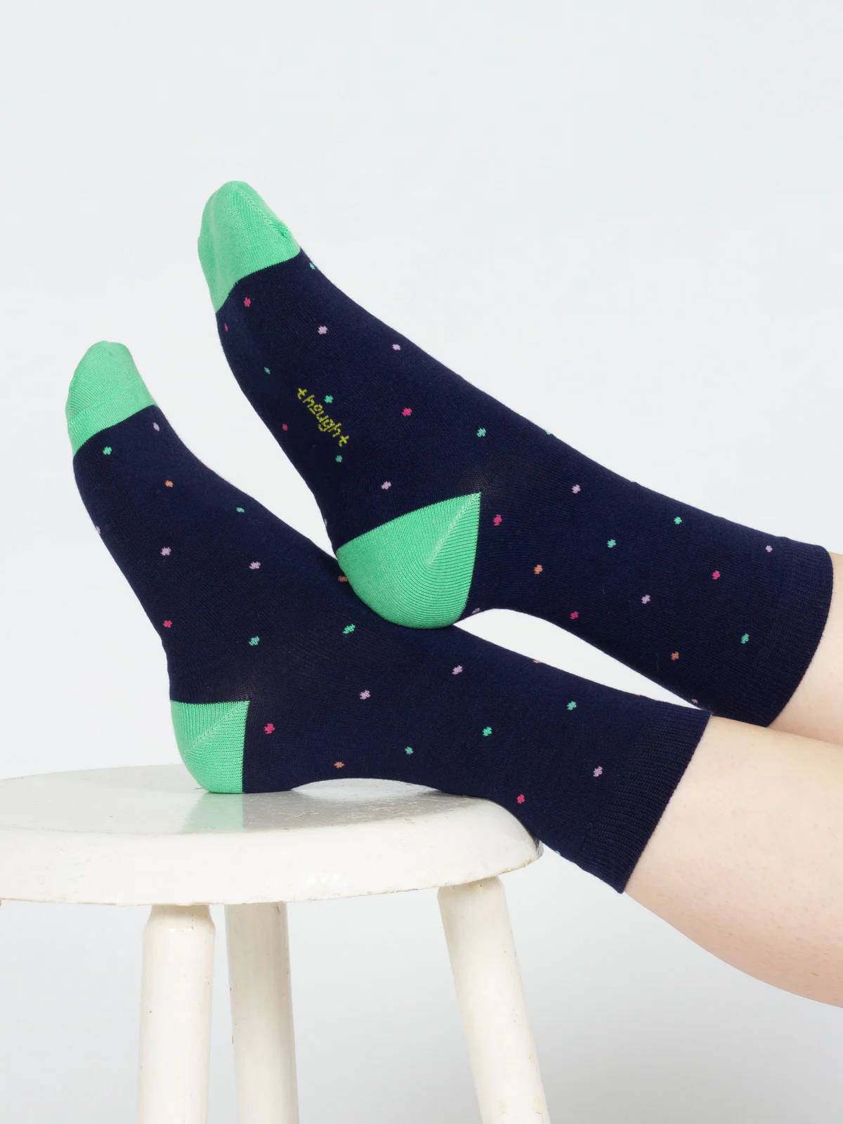 Mixed Shape Bamboo Socks - Navy/Green Spot - Flockneti