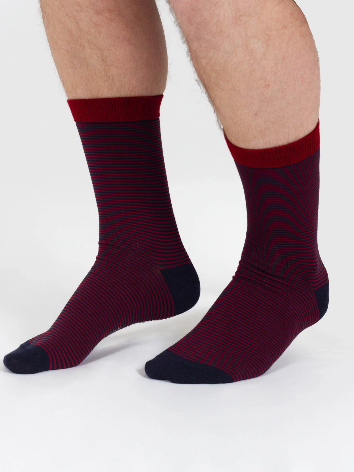 Thin Stripe Bamboo Crew Socks - Red - Flockneti