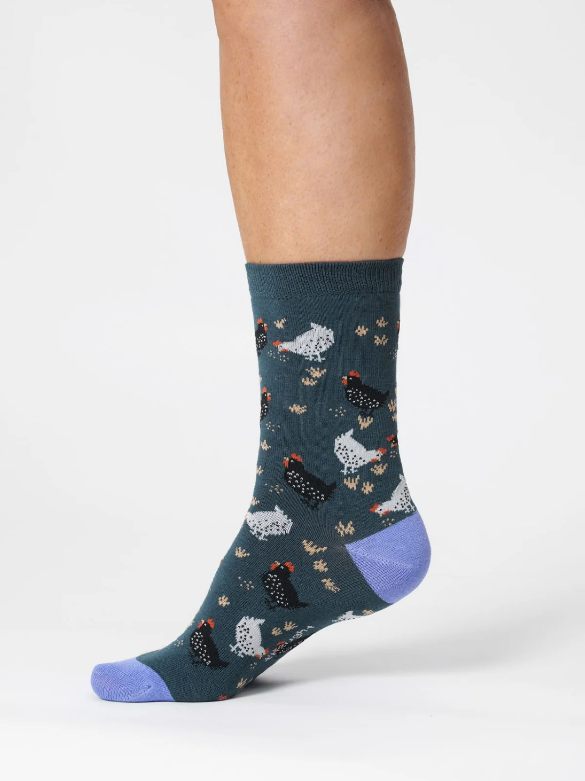 Womens Chicken Organic Cotton Socks - Blue Slate - Flockneti