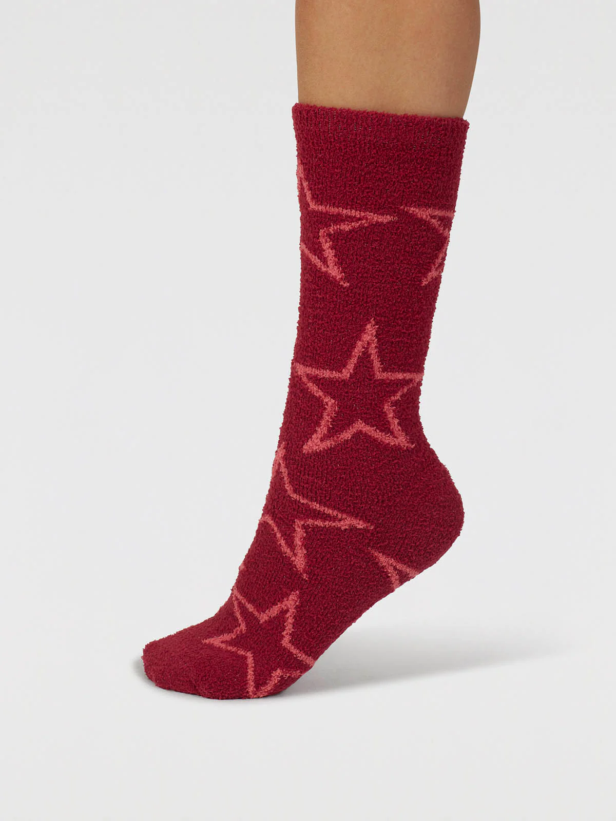 Marjorie Fluffy Slipper Socks - Elderberry Red - Flockneti