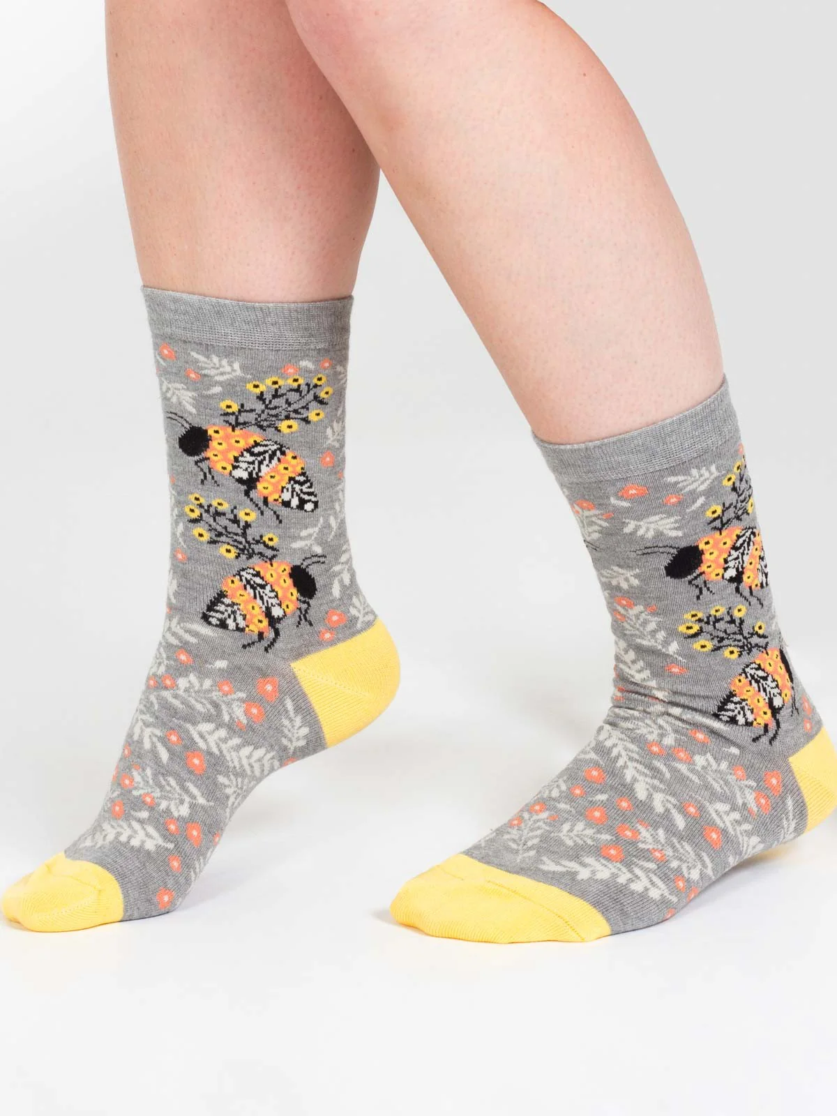 Insect Floral Bamboo Socks - Grey Bee - Flockneti