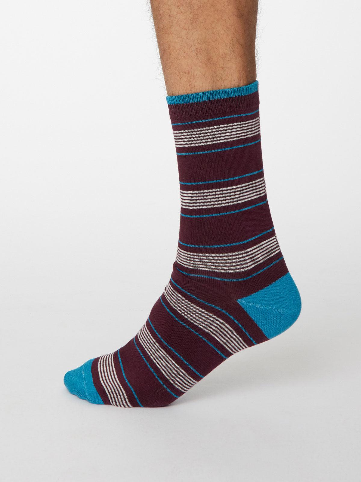Edoardo Stripe Socks - Wine Red - Flockneti