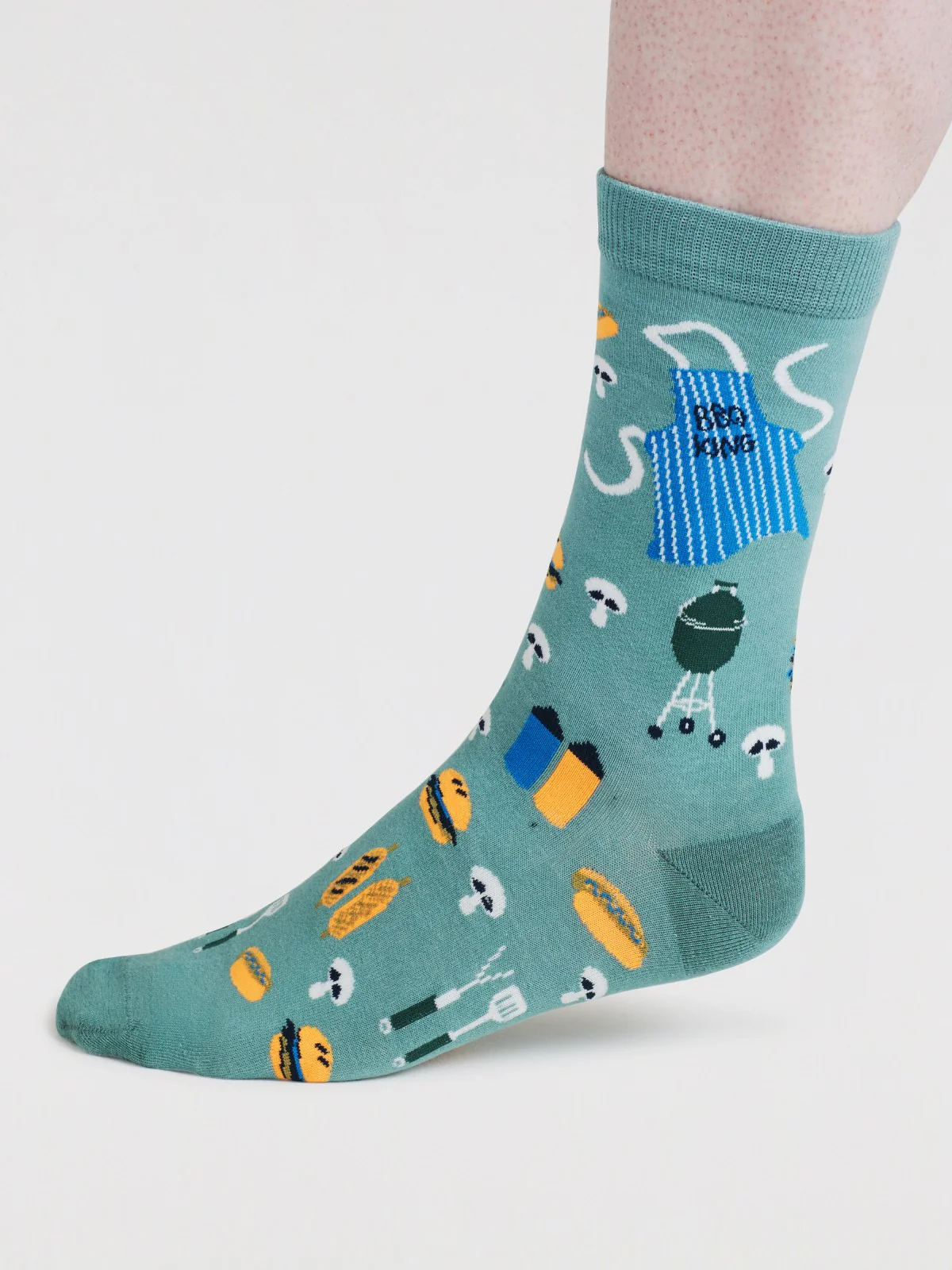 Mens King Of The Grill Organic Cotton Socks - Lagoon Green - Flockneti
