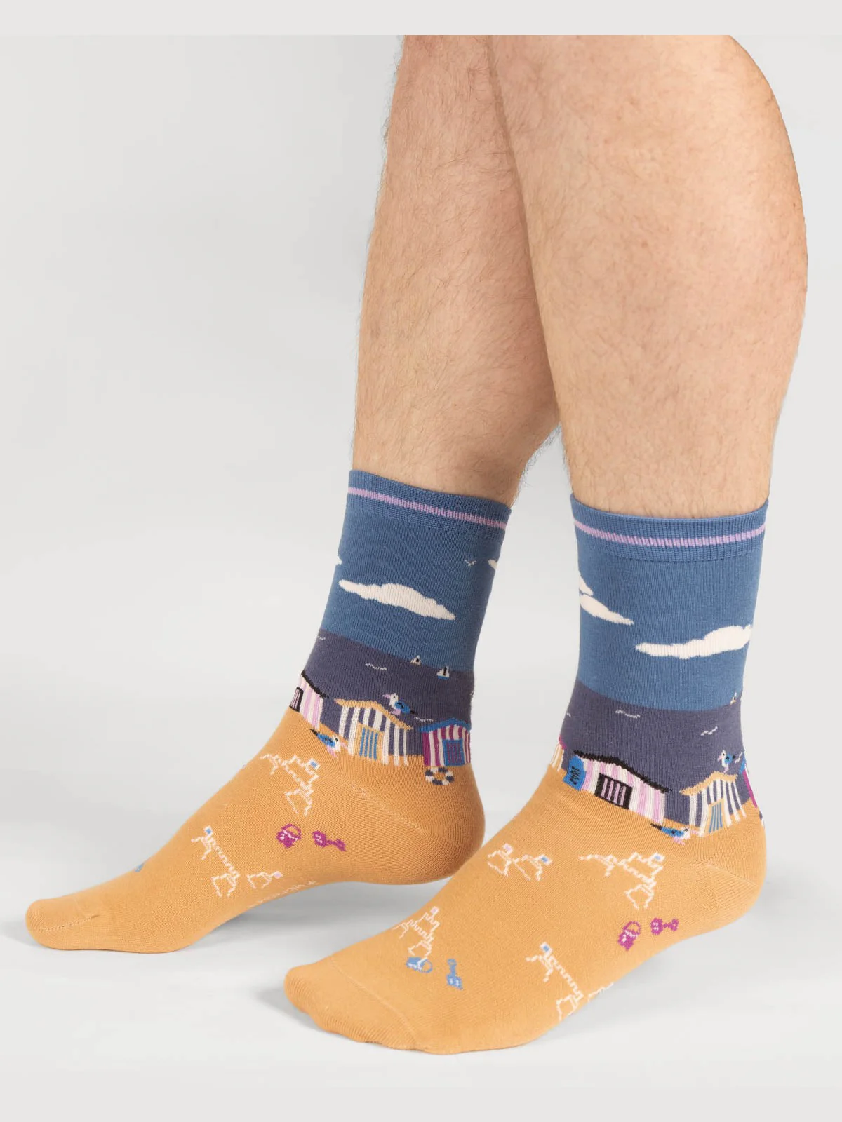 Mens Waterfront Scene Organic Cotton Socks - Dusty Blue - Flockneti