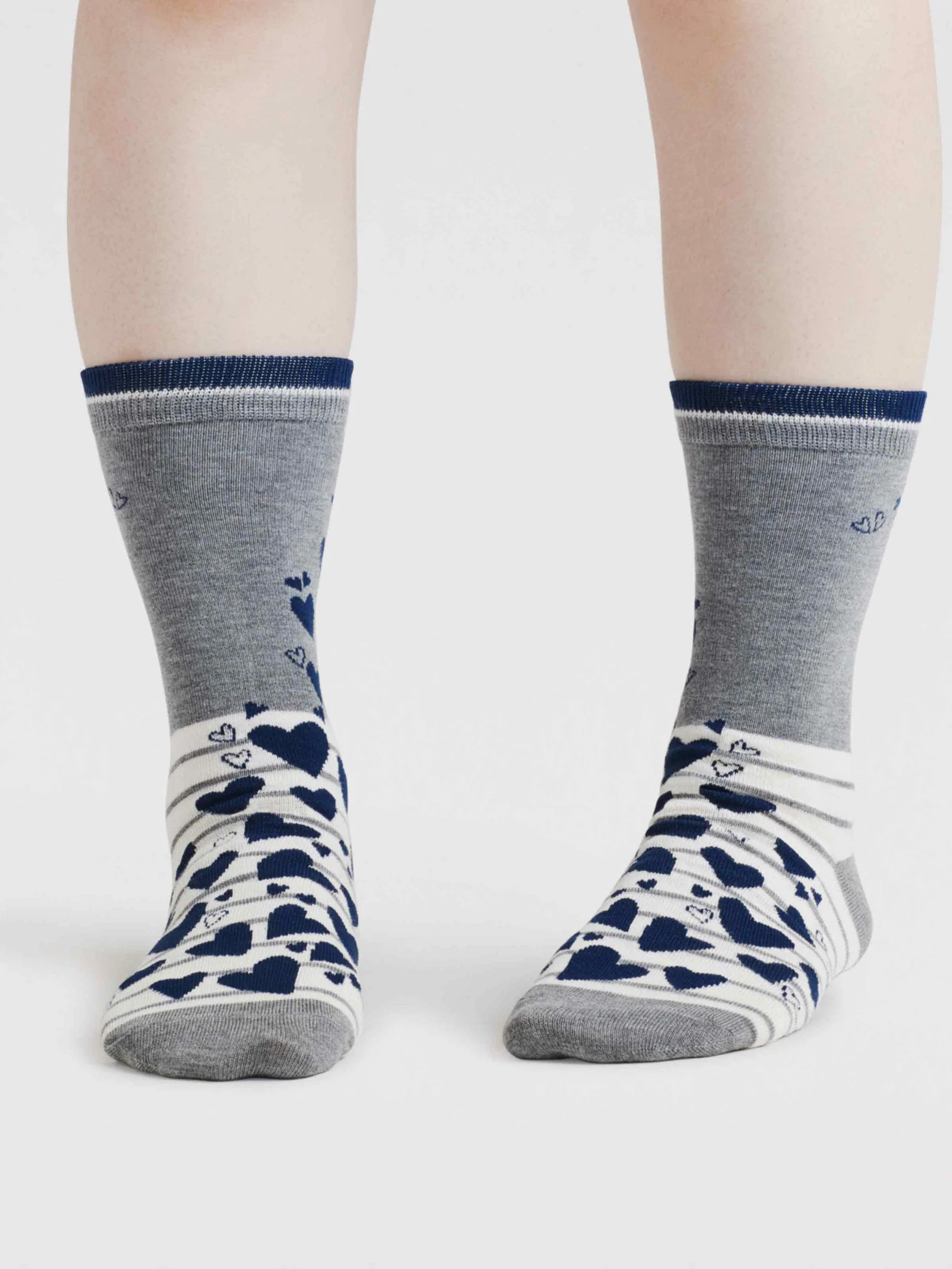 Eva Heart Stripe Bamboo Socks - Grey Marle - Flockneti