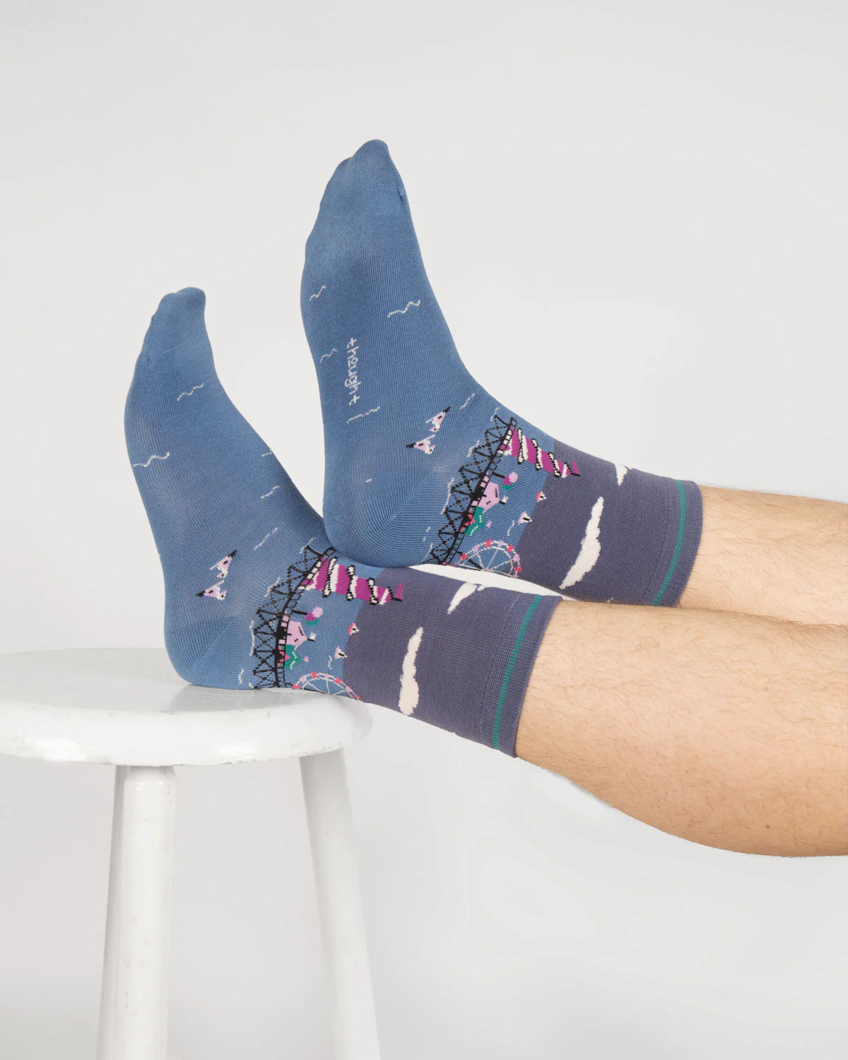 Mens Waterfront Scene Organic Cotton Socks - Lagoon Green - Flockneti