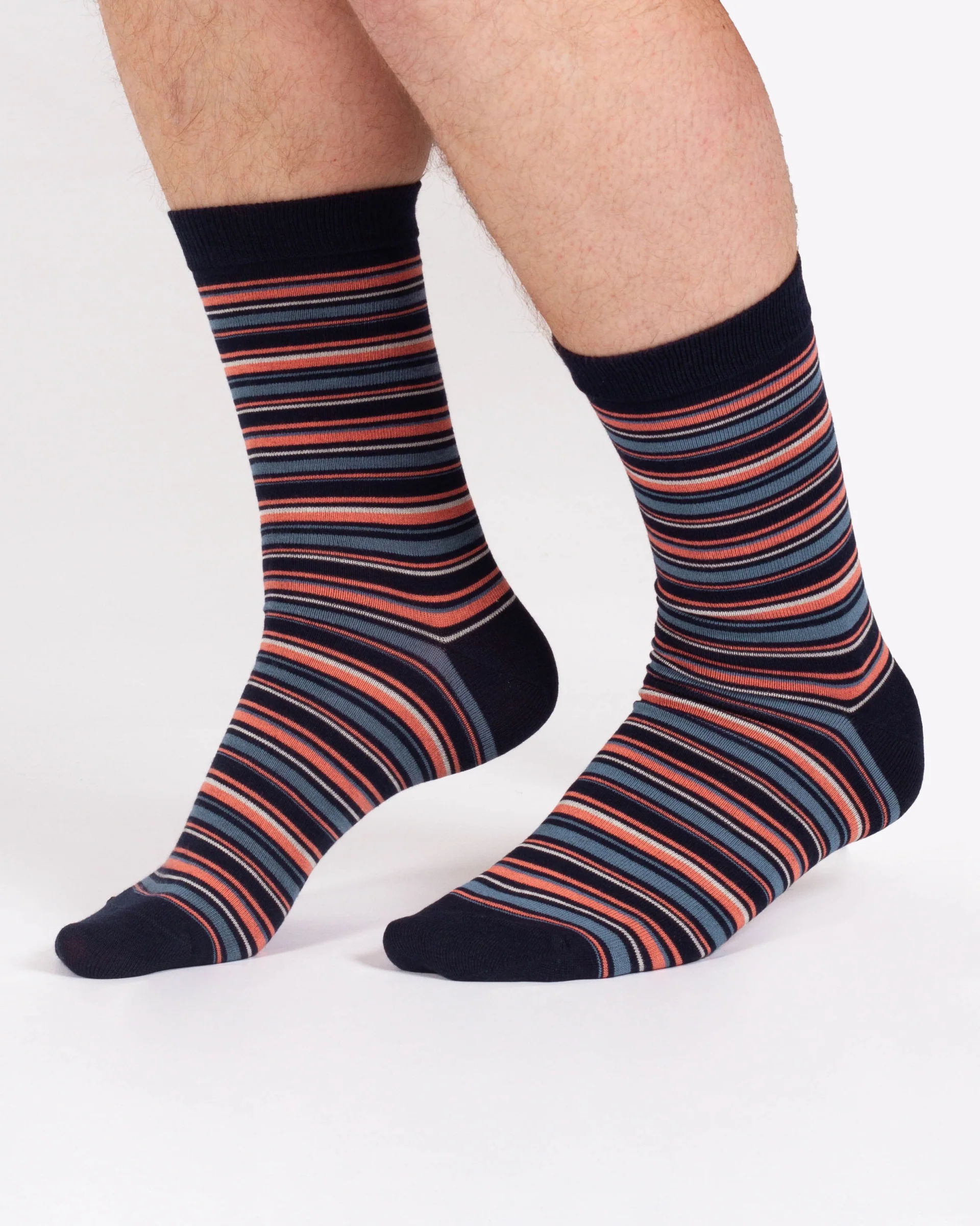 Multi Stripe Bamboo Crew Socks - Navy/Pink - Flockneti