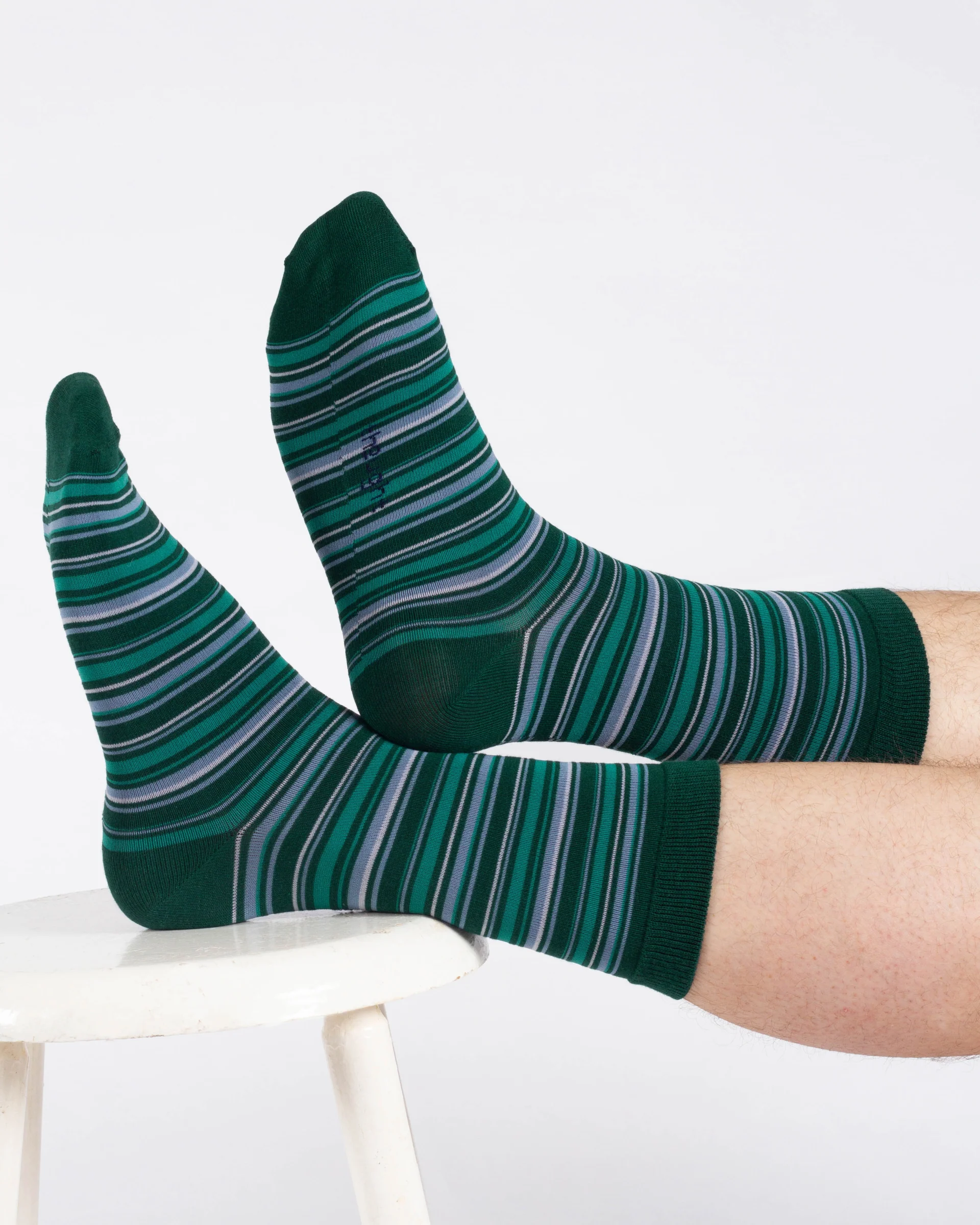 Multi Stripe Bamboo Crew Socks - Green/Blue - Flockneti