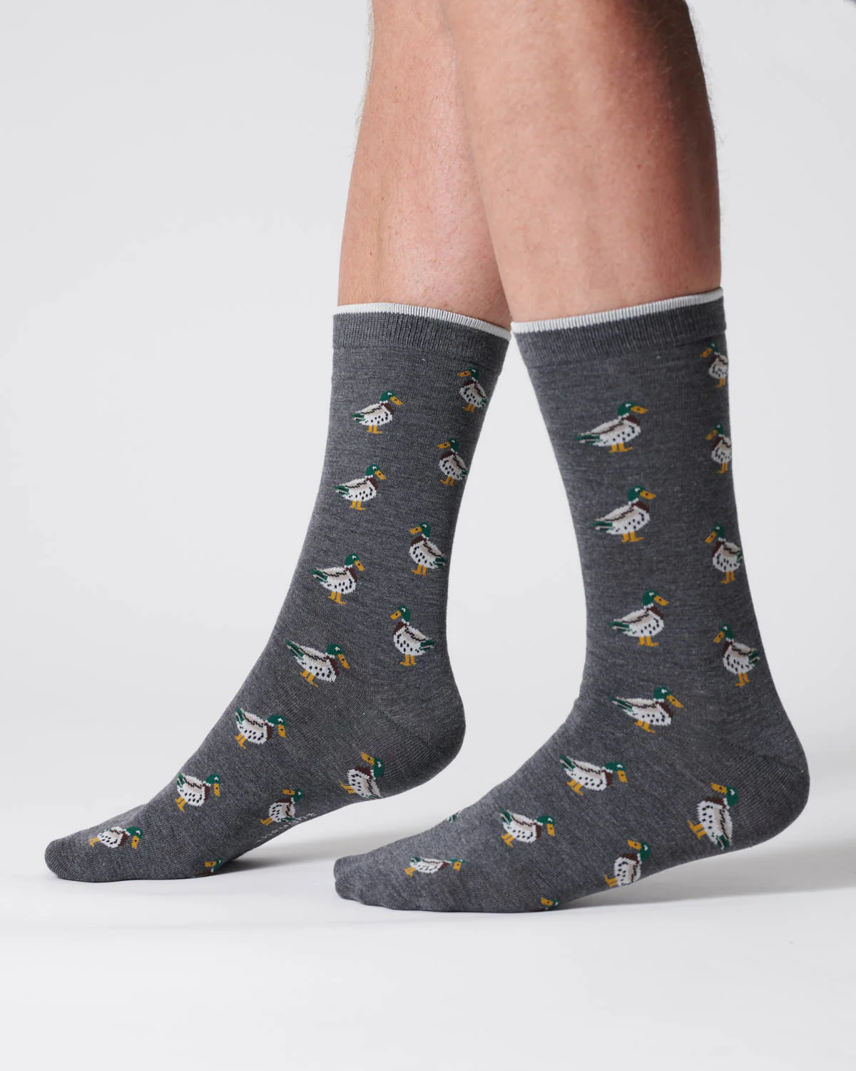 Mens Duck Organic Cotton Socks - Dark Grey Marl - Flockneti
