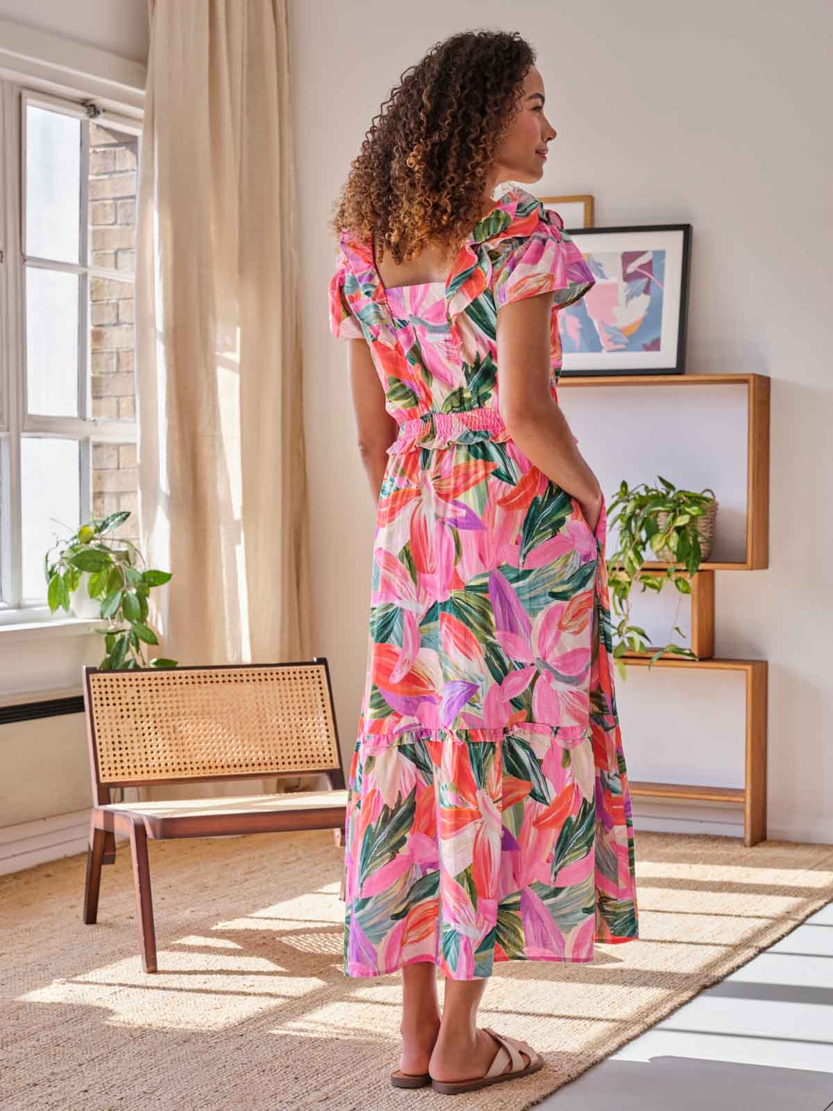 Adella Hemp Tropical Frill Dress - Multi - Flockneti