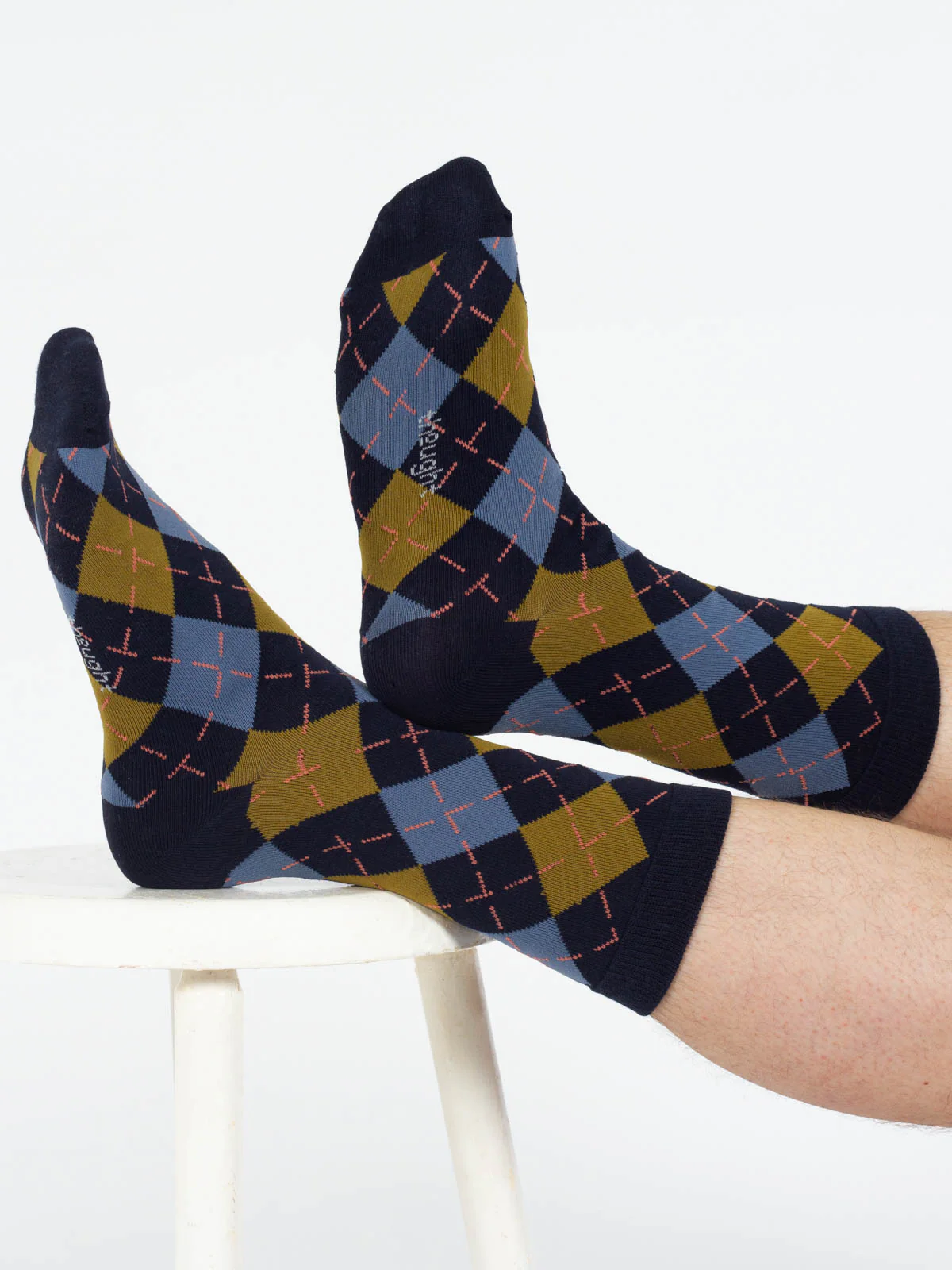 Argyle Bamboo Print Crew Socks - Navy - Flockneti