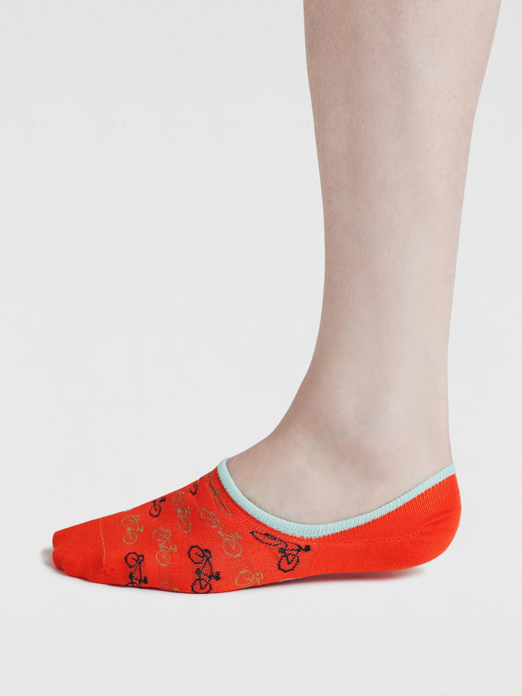 Mens Berit Bicycle Bamboo No-Show Socks - Clementine Orange - Flockneti