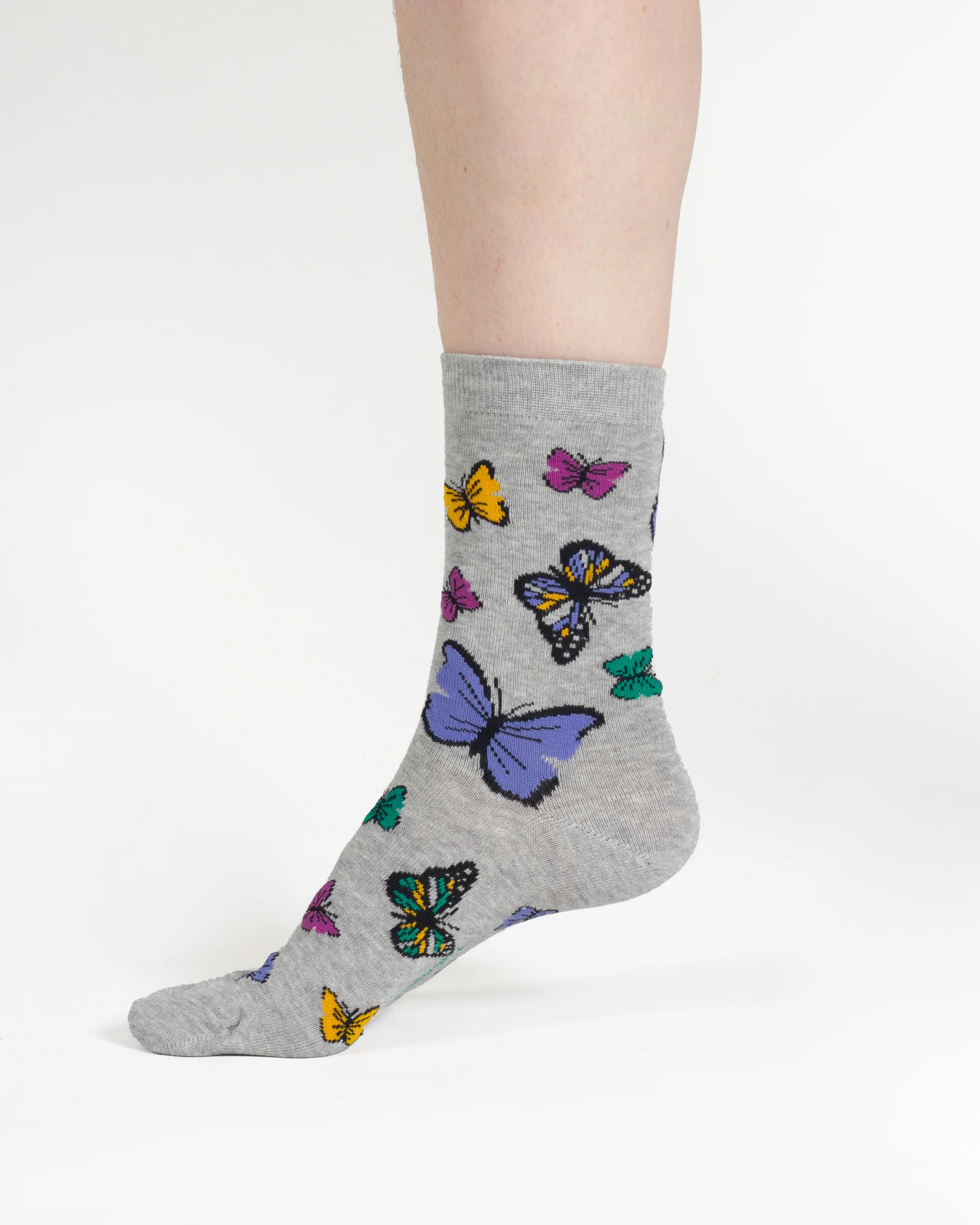 Stripe Floral And Cat Bamboo Gift Box of 7 Socks - Multi Blue Green - Flockneti