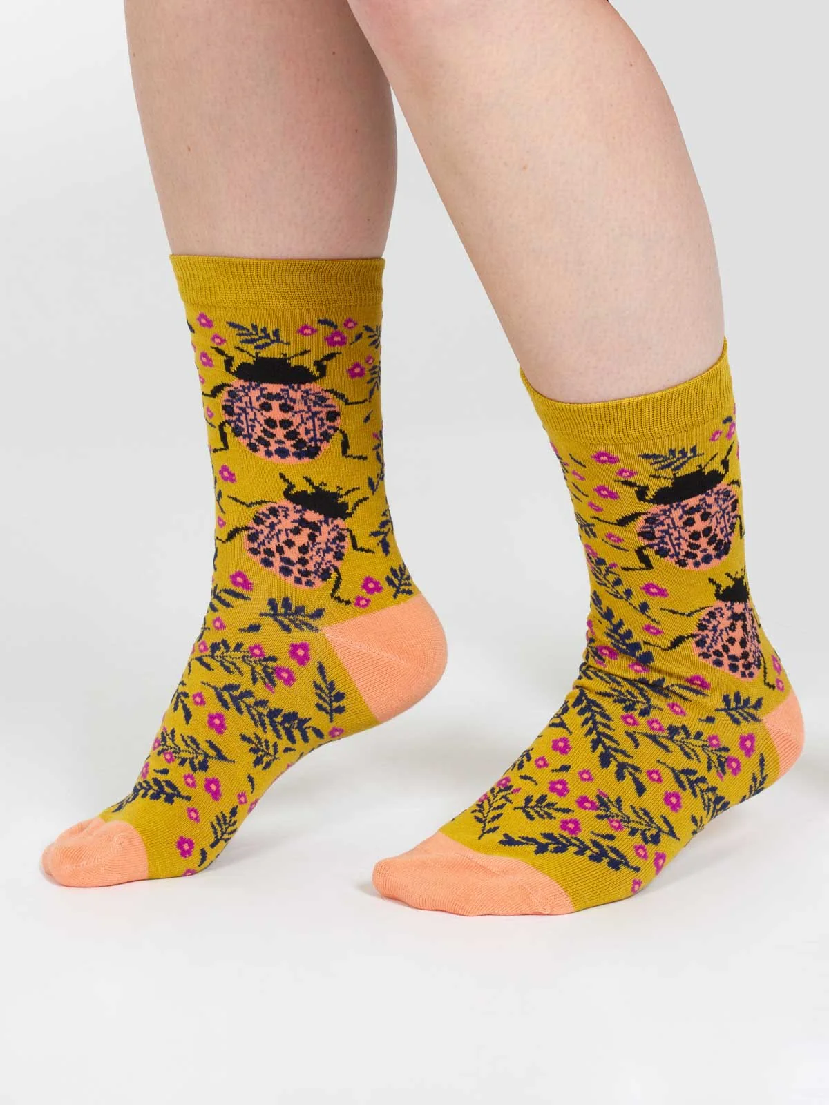 Insect Floral Bamboo Socks - Yellow Beetle - Flockneti
